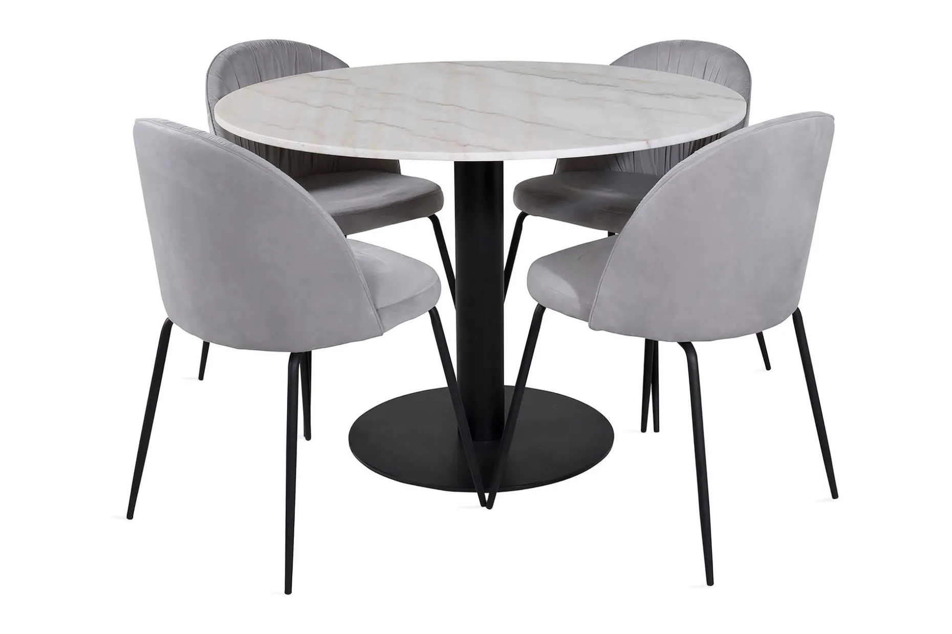 Admira Spisegruppe 106 cm Rundt Marmor inkl. 4 Foyos Stoler