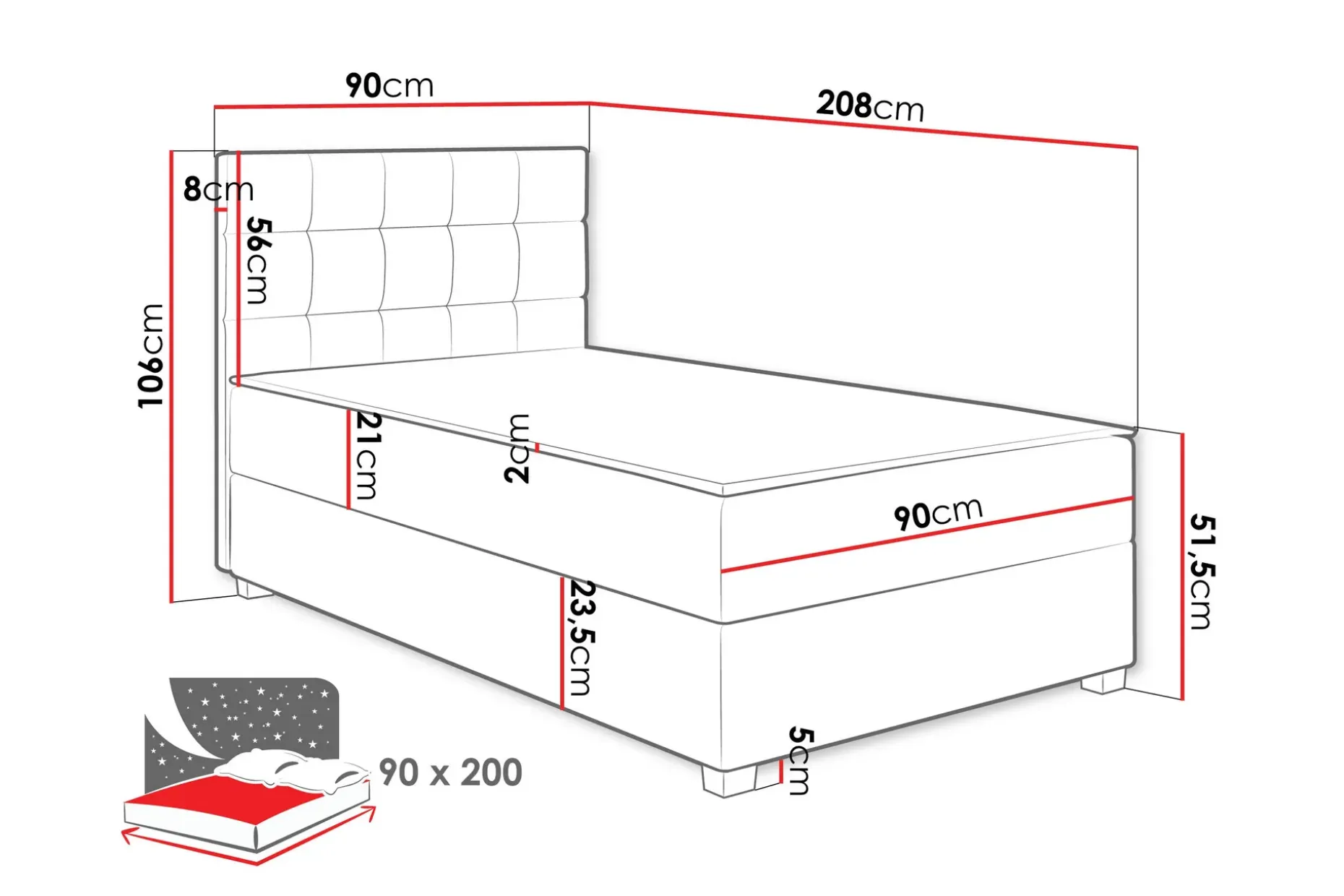 Alghero Sengepakke Oppbevaringsseng 90x200 cm