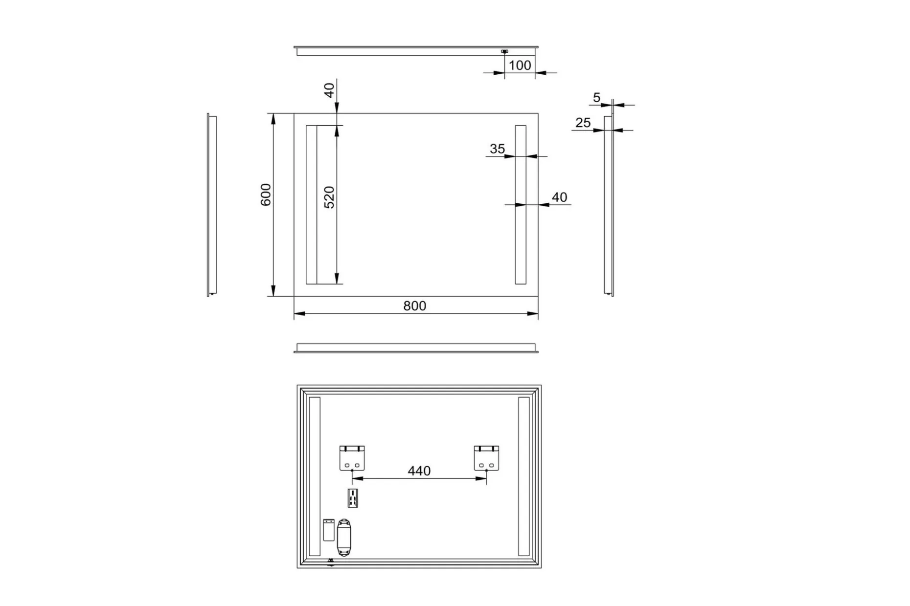 Allejaure Baderomsspeil 60 cm LED-Lys