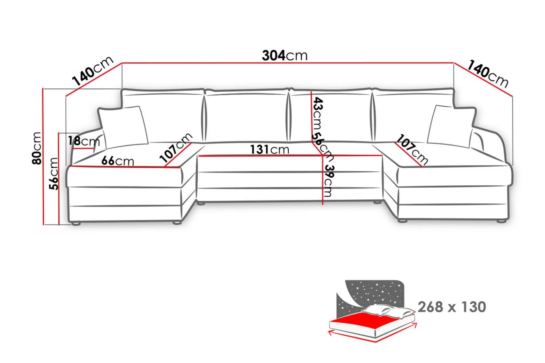 Alvared 4-seters Sovesofa med Dobbeldivan med Oppbevaring