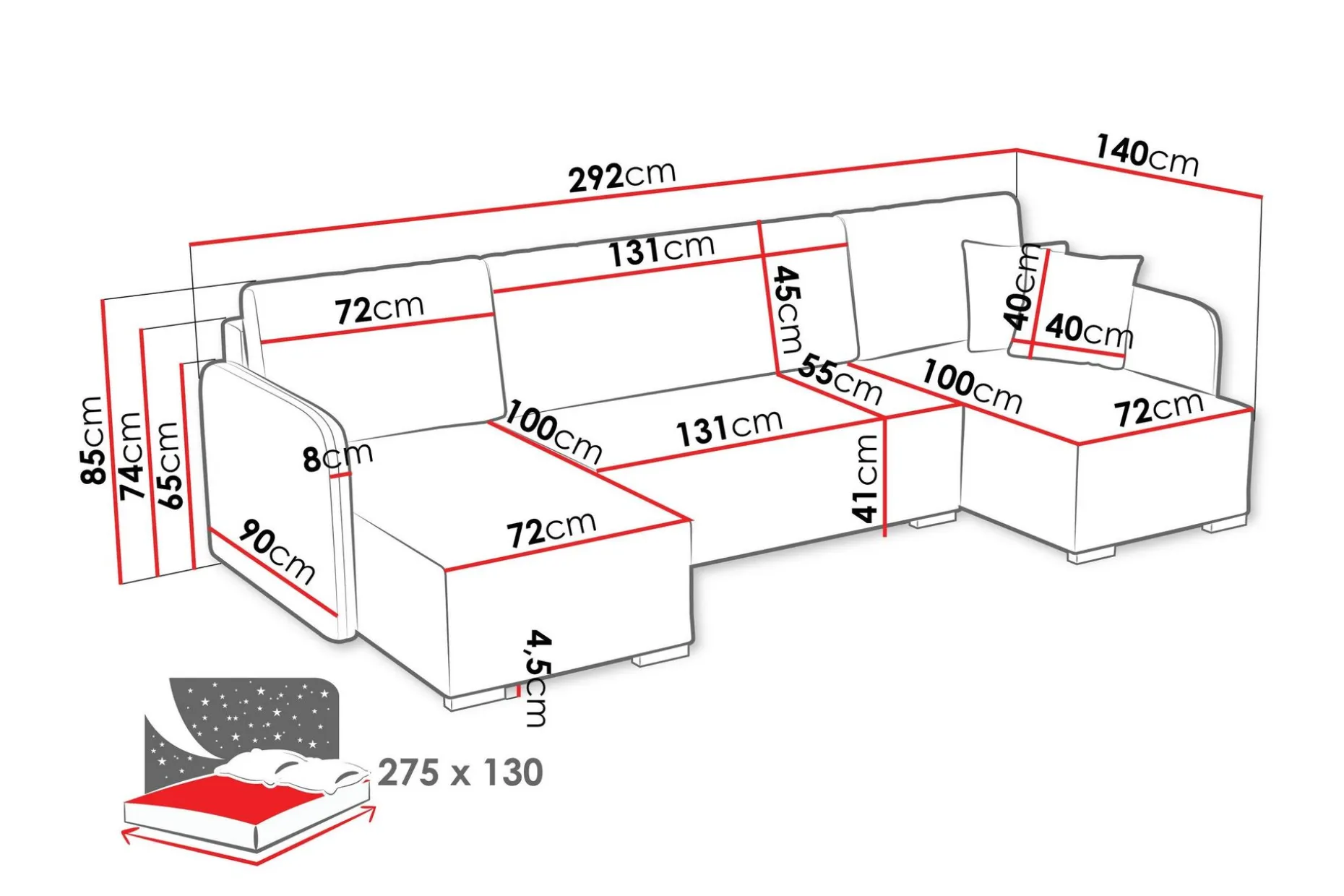 Amelus Sovesofa Dobbel Divan 4-Seter