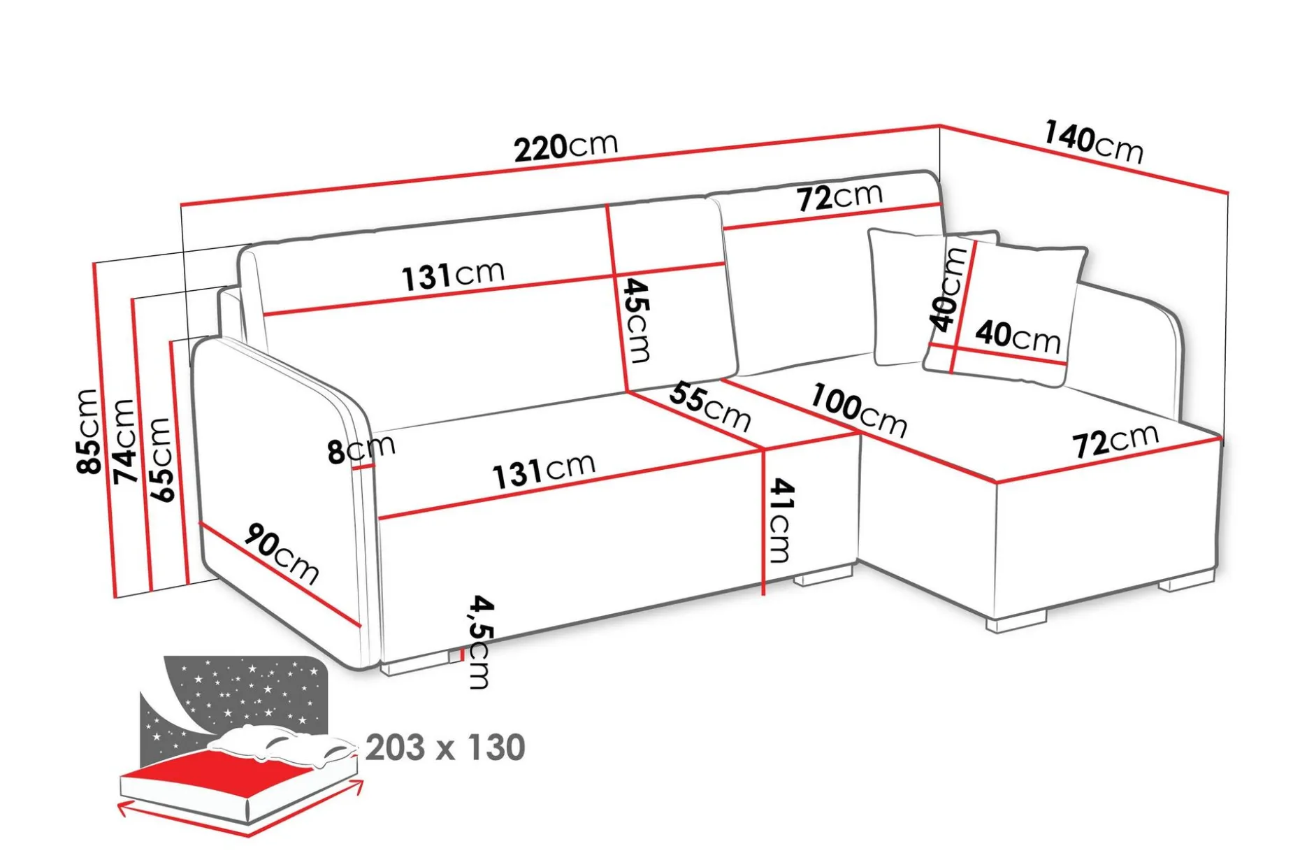 Amelus Sovesofa Med 4-Seters Divan