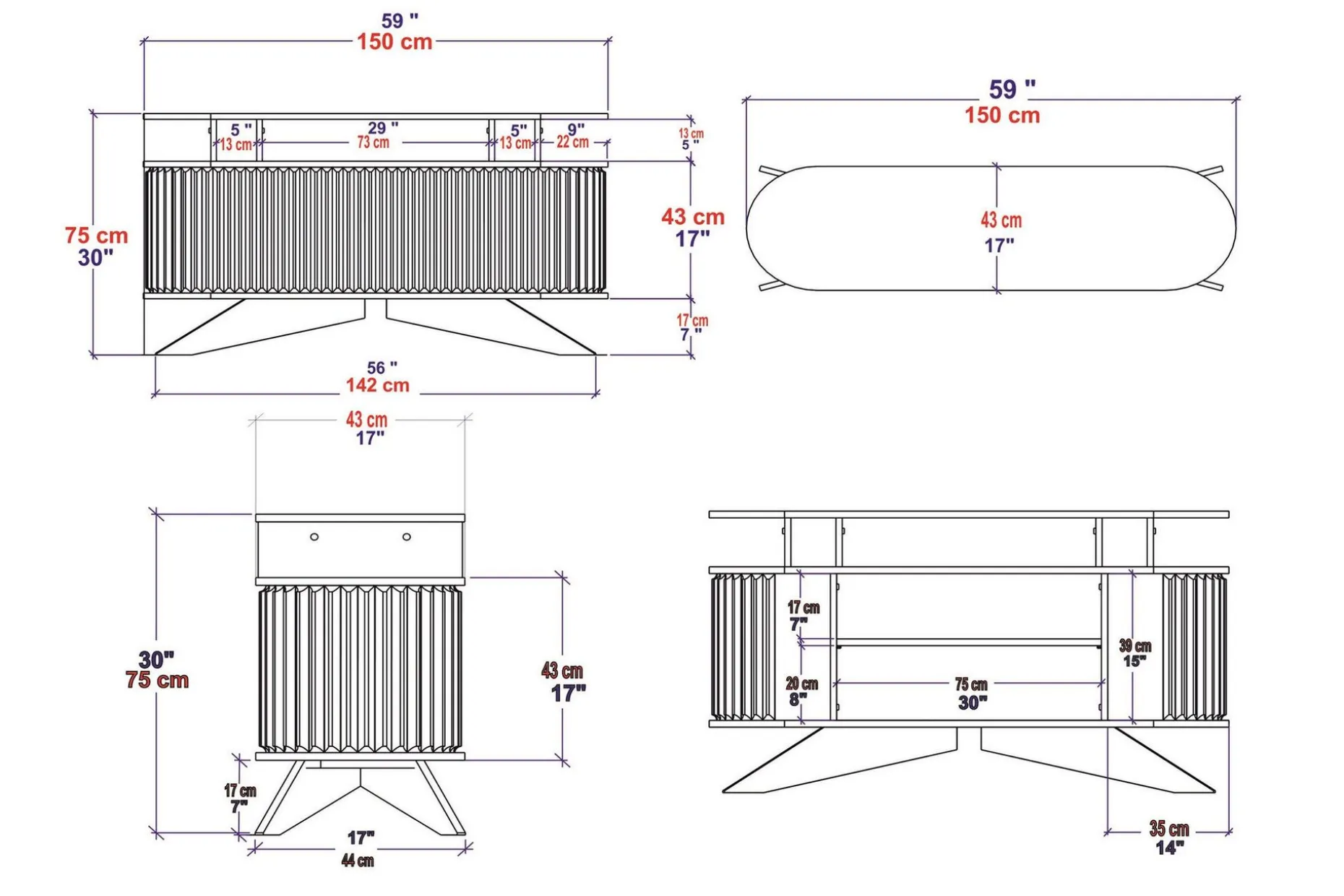 Andifli Sideboard 43x75x150 cm