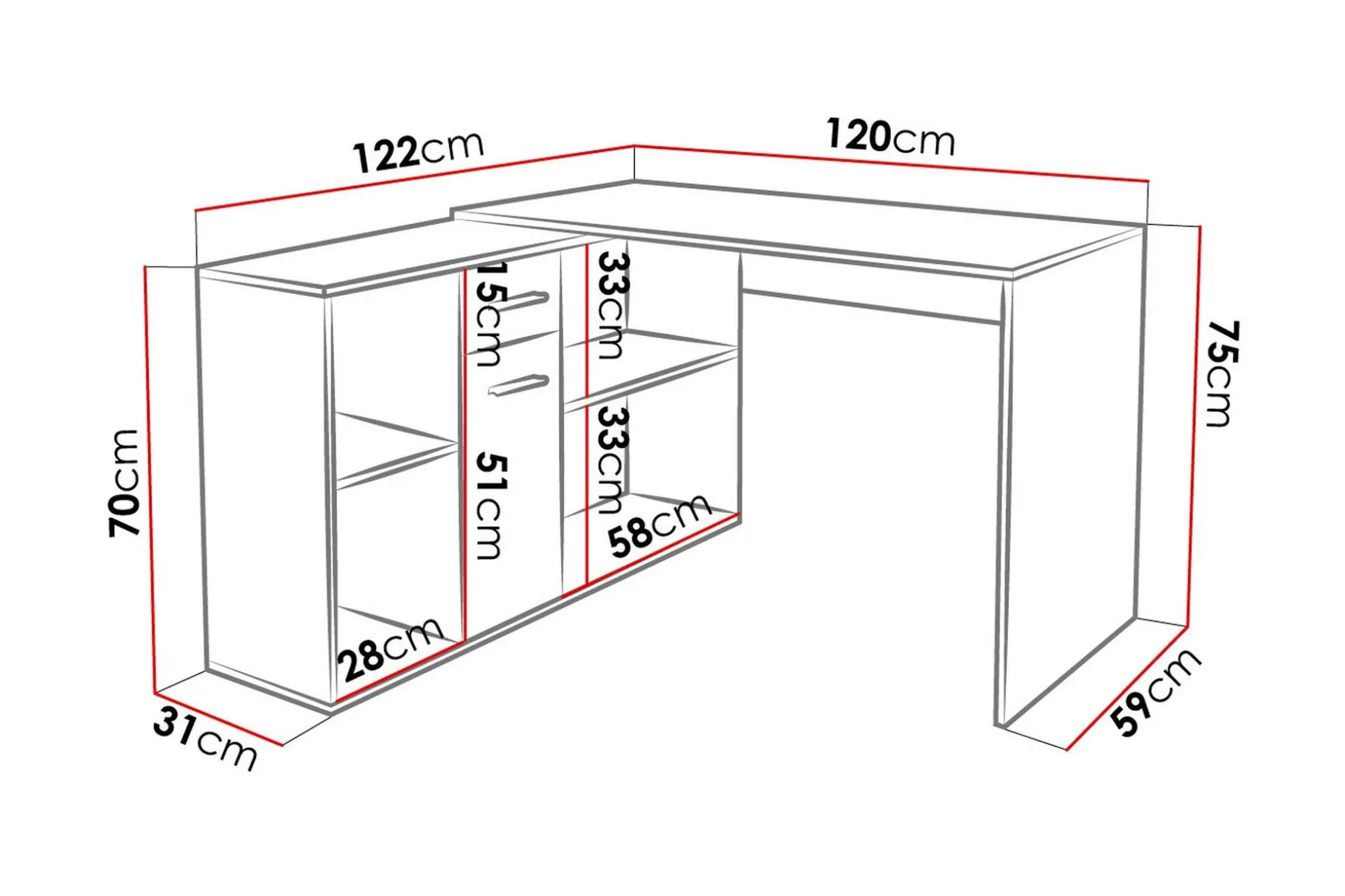 Armacao Hjørneskrivebord 120 cm med Oppbevaring