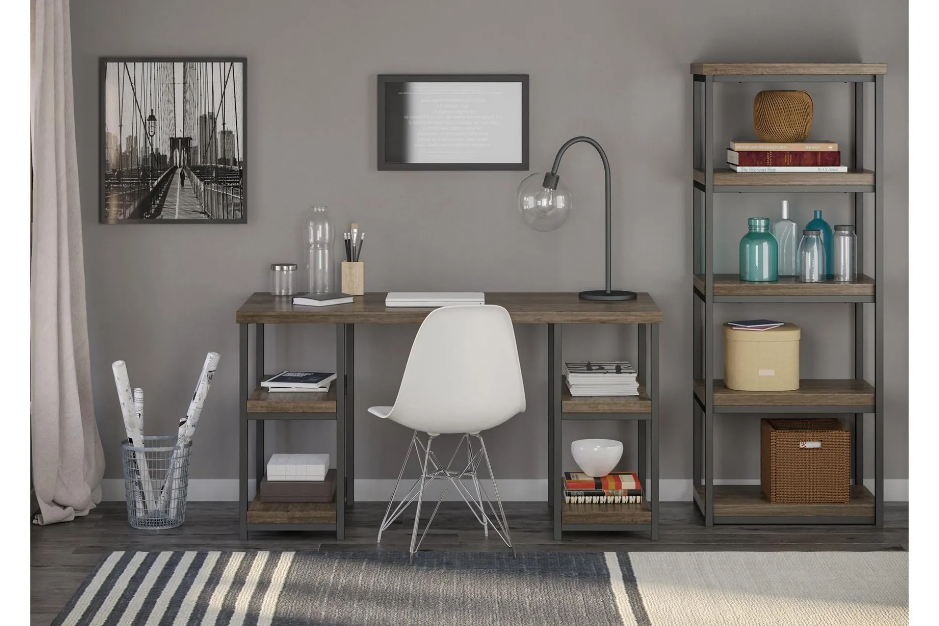 Ashlar Skrivebord 137 cm med Oppbevaring 4 Hyller Brun/Svart