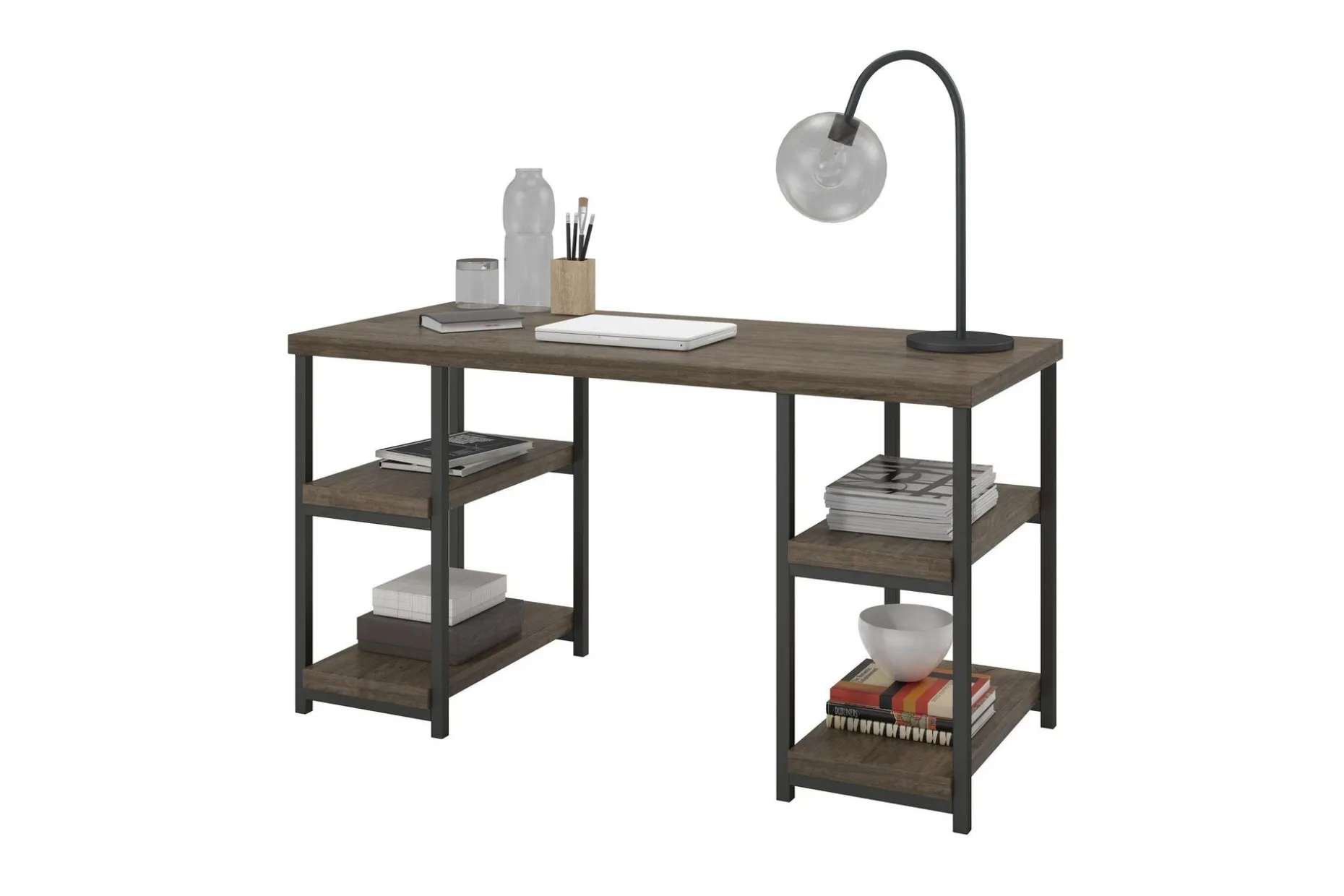 Ashlar Skrivebord 137 cm med Oppbevaring 4 Hyller Brun/Svart