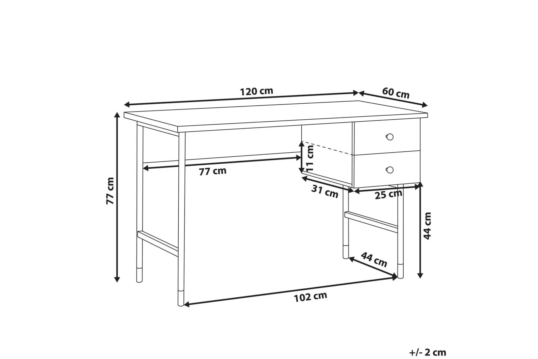 Assaria Skrivebord 120 cm med Oppbevaring 2 Skuffer