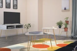 AtHena Sidebord 55 cm Marmorlook/Hvit/Messing