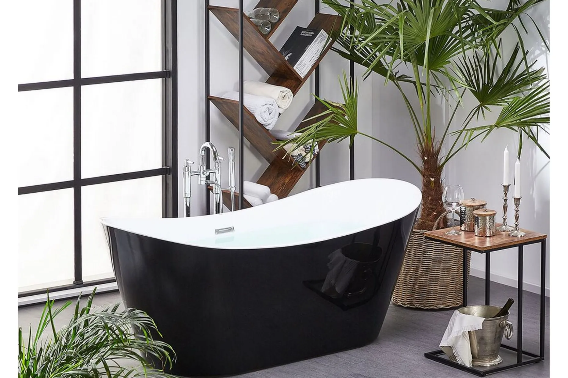 Badekar frittstående 180 cm svart ANTIGUA