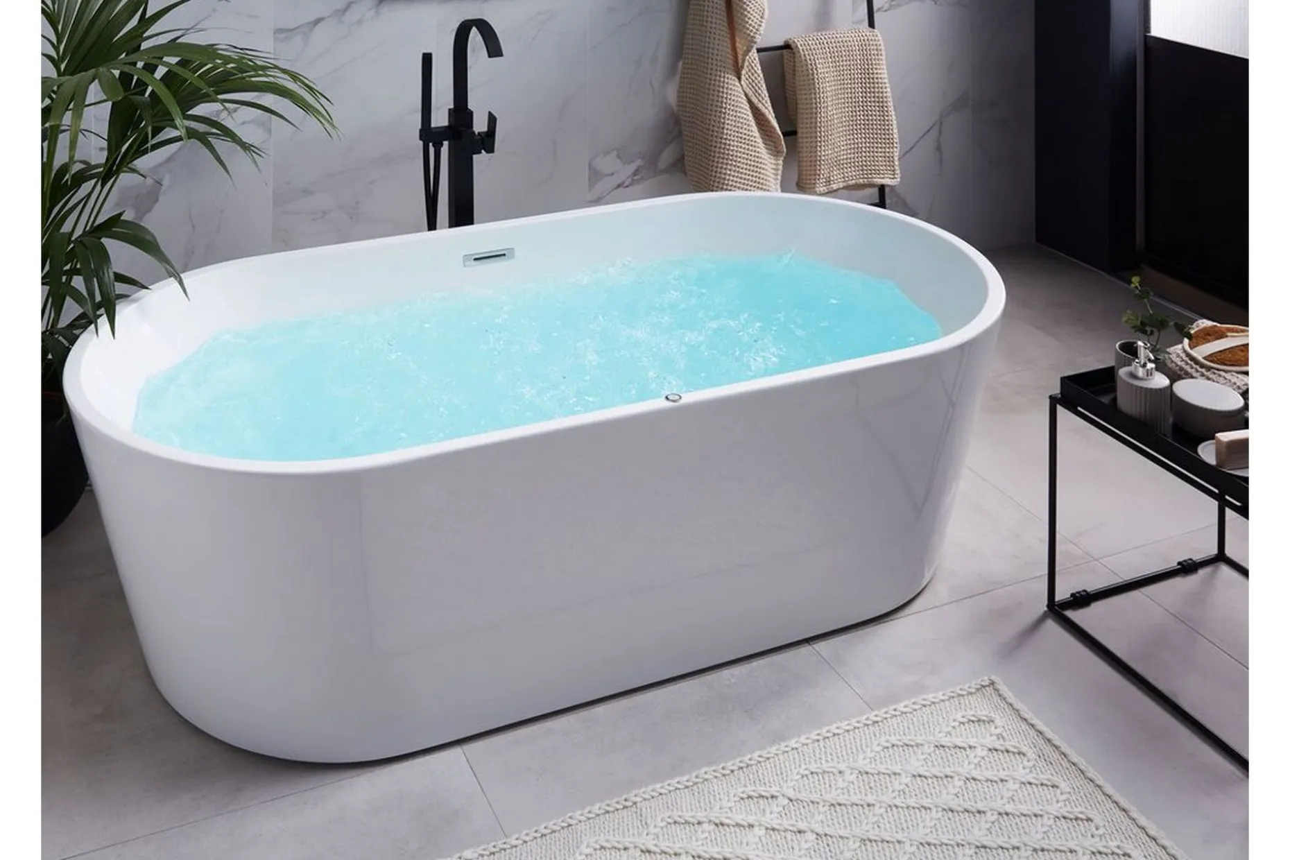 Badekar Frittstående med LED 170 cm Hvit HAVANA