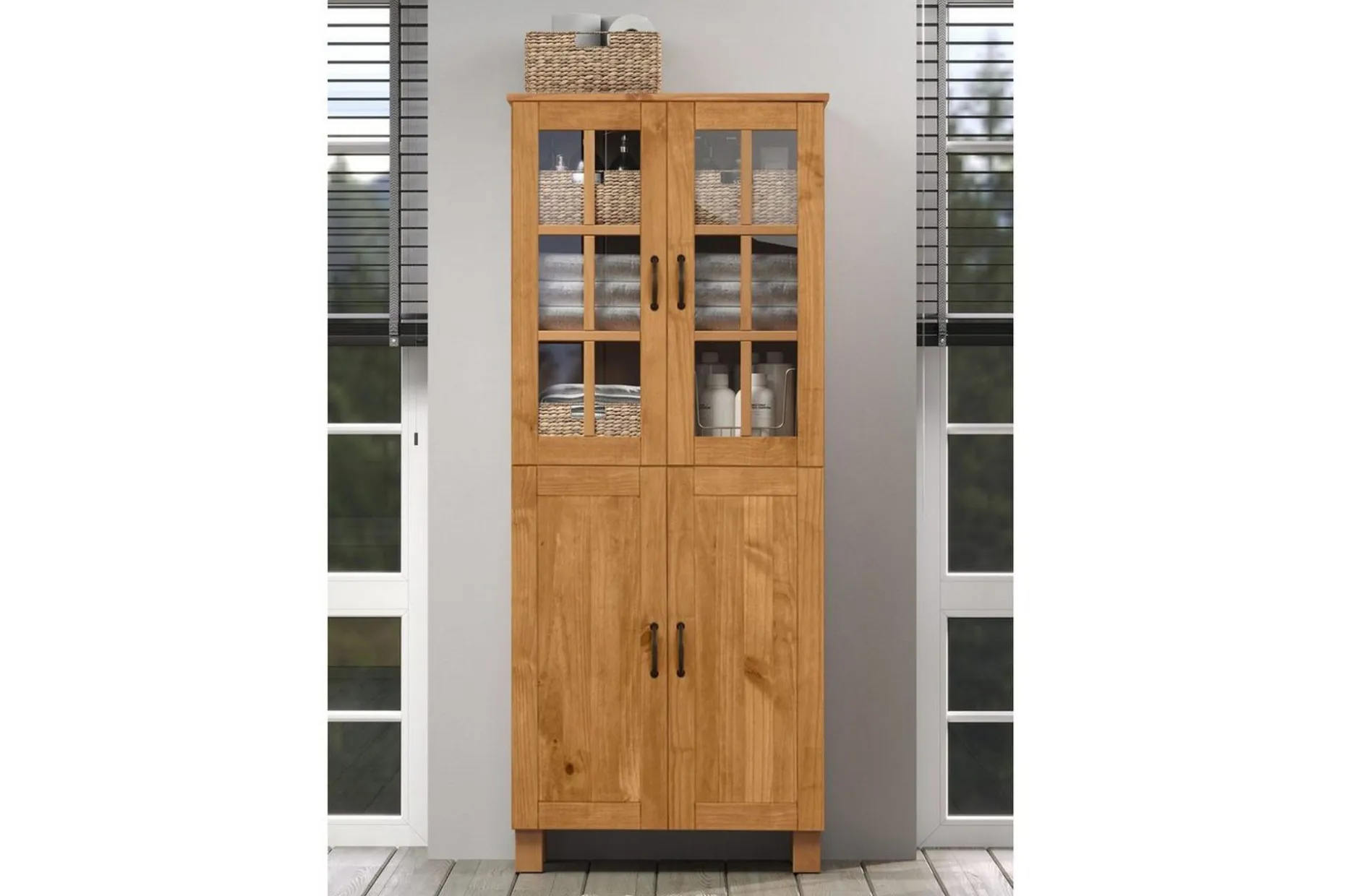 Baderomsskap Alby 75x30x170 cm, Beiset/funksjonsbeskrivelse