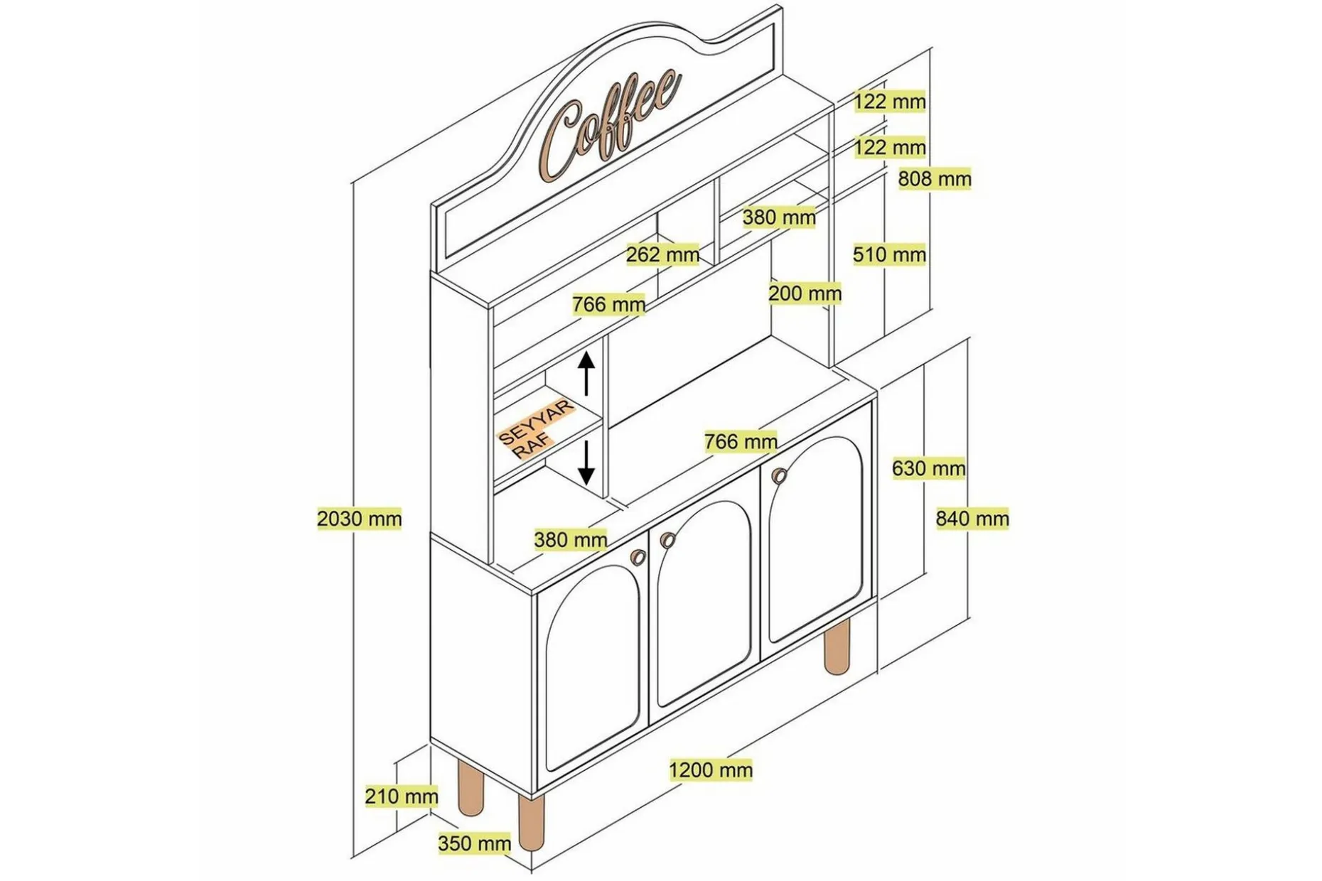 Bar Kaffeskap Tre Krem / Eik