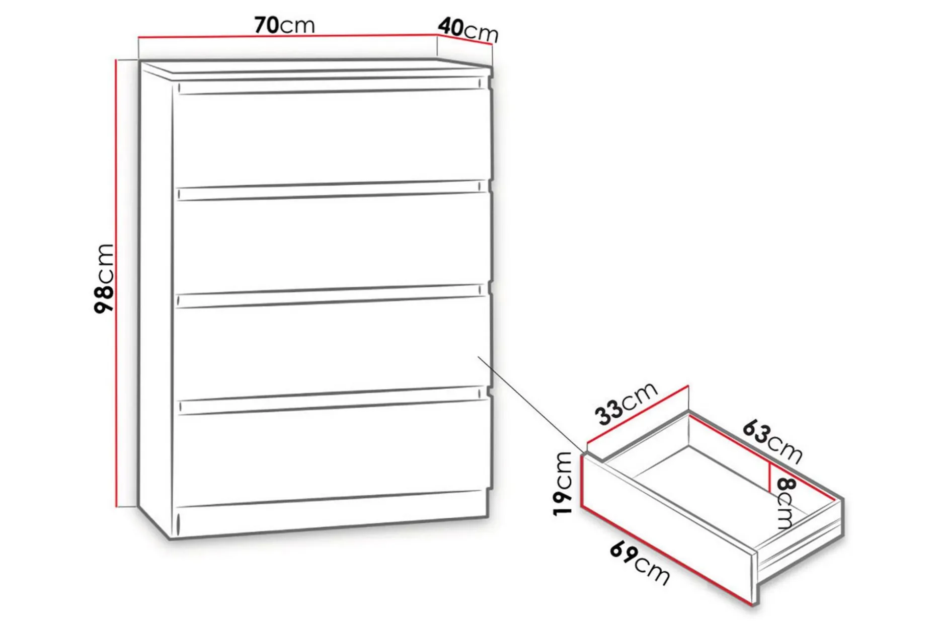 Basildon Kommode 70x40x97 cm