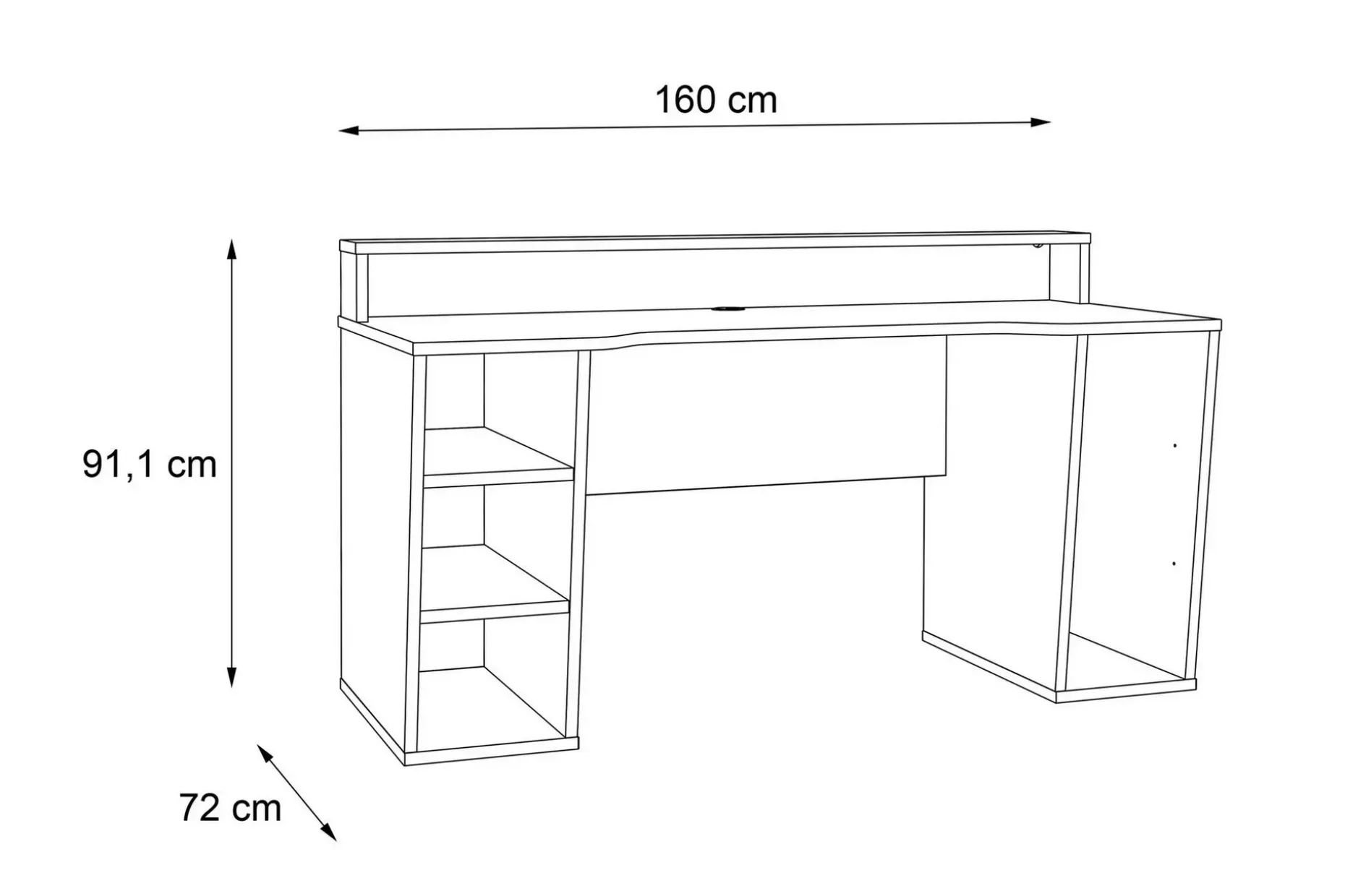 Bays Gaming Skrivebord 160 cm med Oppbevaring 2 Hyller