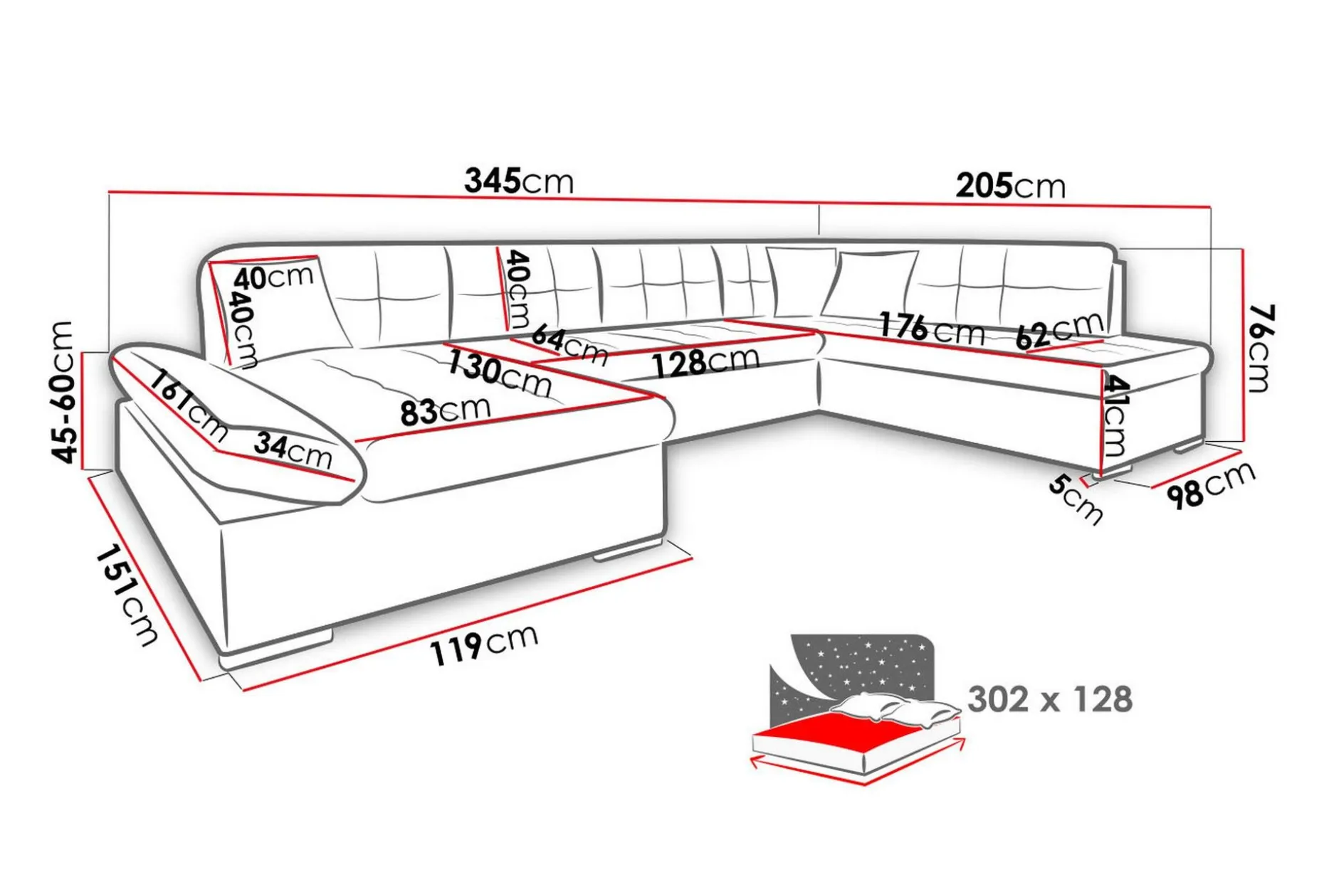 Bergen U-sovesofa 345x205x77 cm