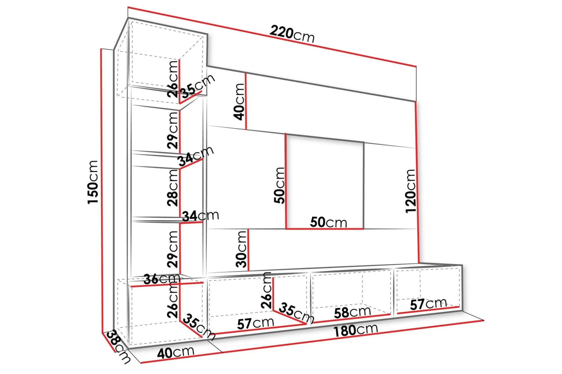 Bernice Tv-Skap 220x38 cm