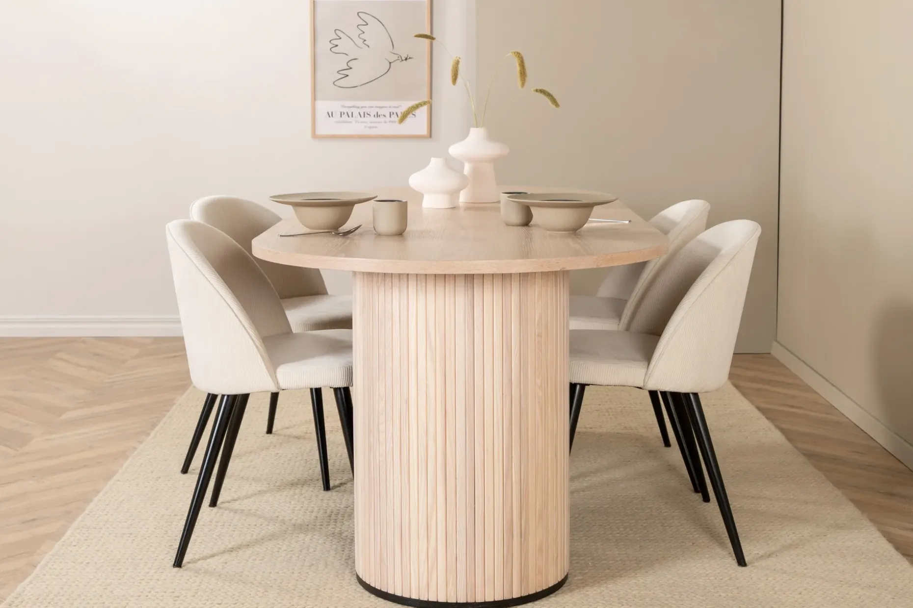 Biana Spisegruppe 200 cm Oval inkl. 4 Valera Cordfløyelstole