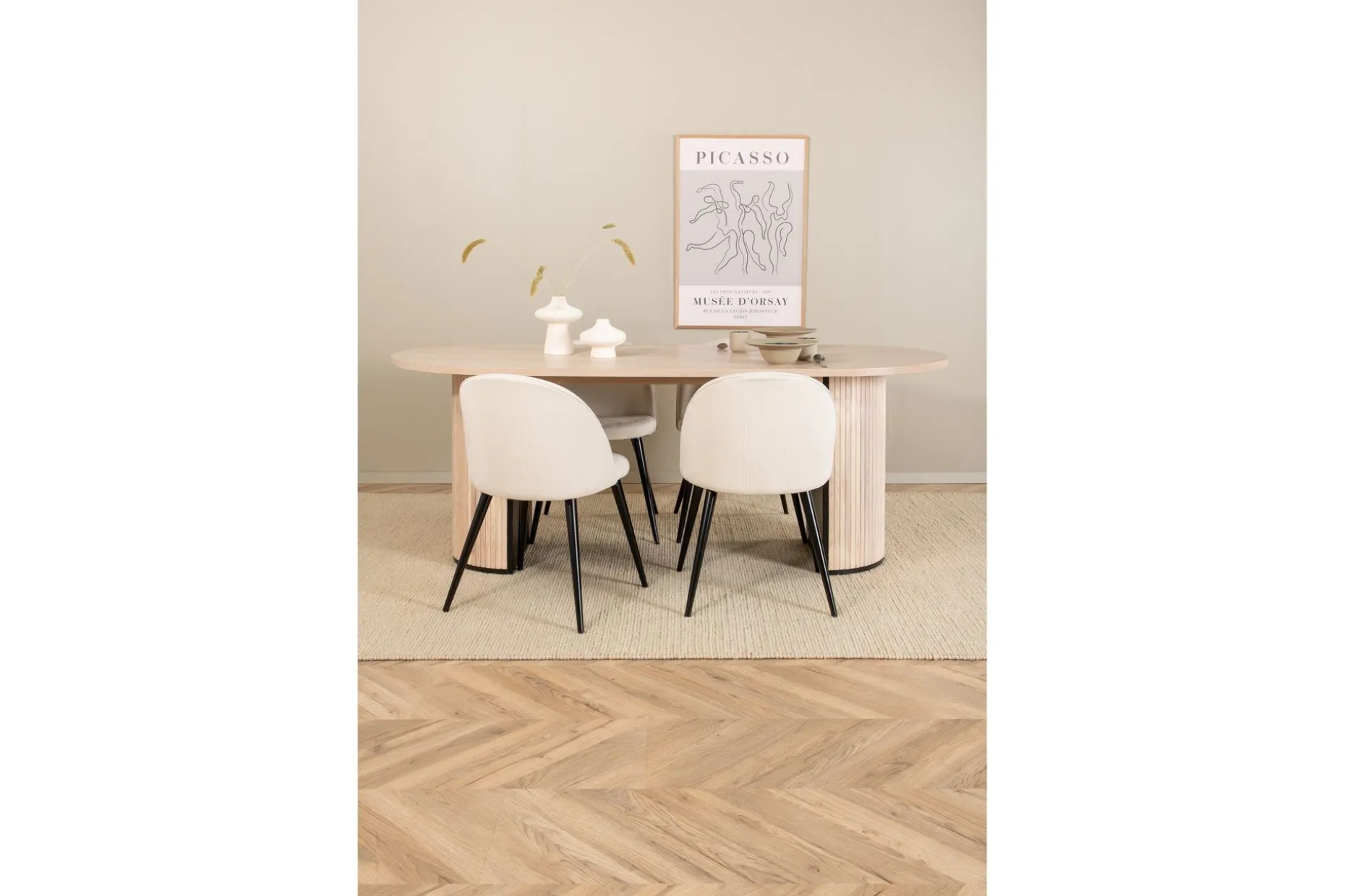 Biana Spisegruppe 200 cm Oval inkl. 4 Valera Cordfløyelstole
