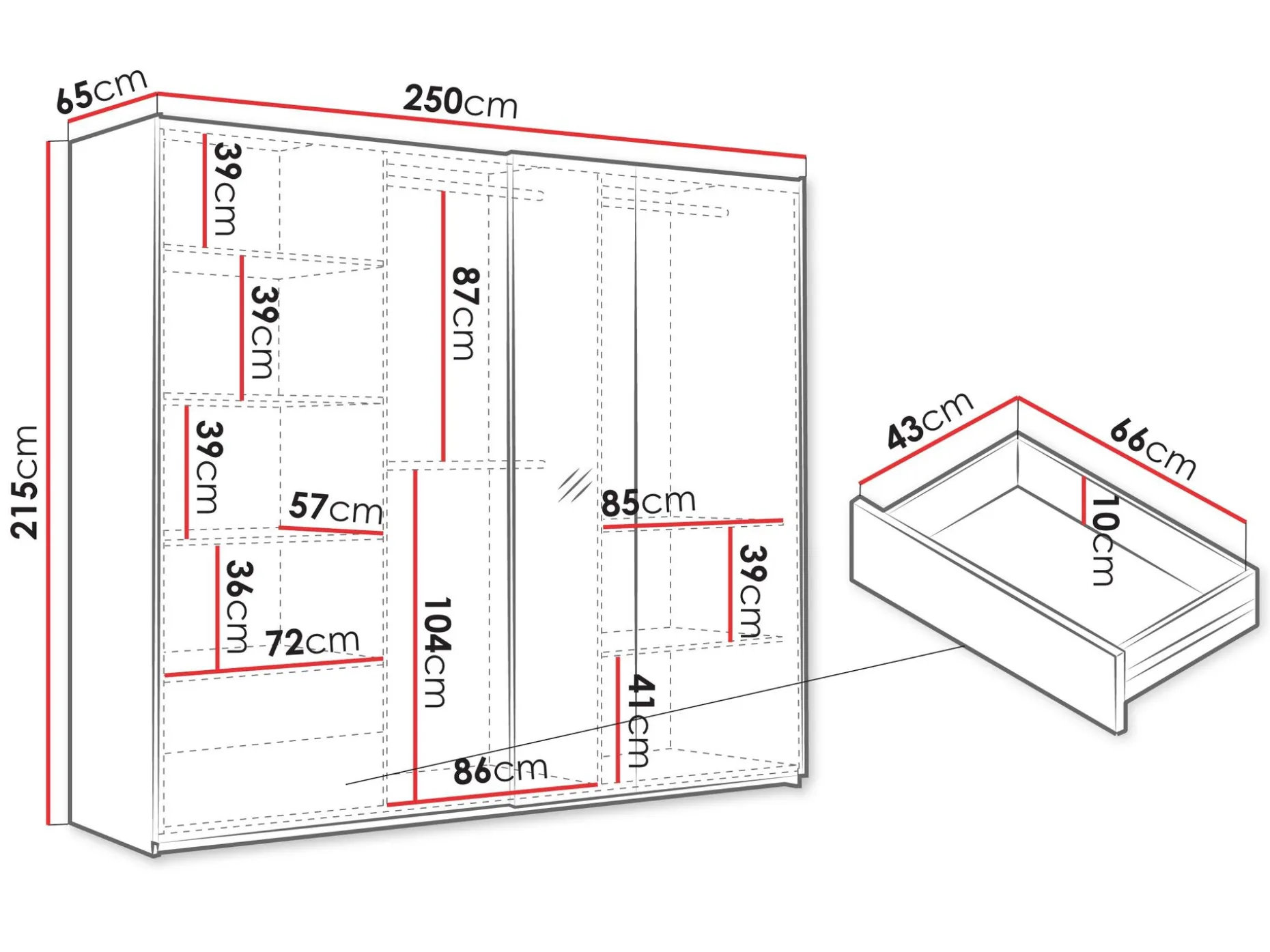 Binche Garderobeskapeskap med speil 250x215 cm
