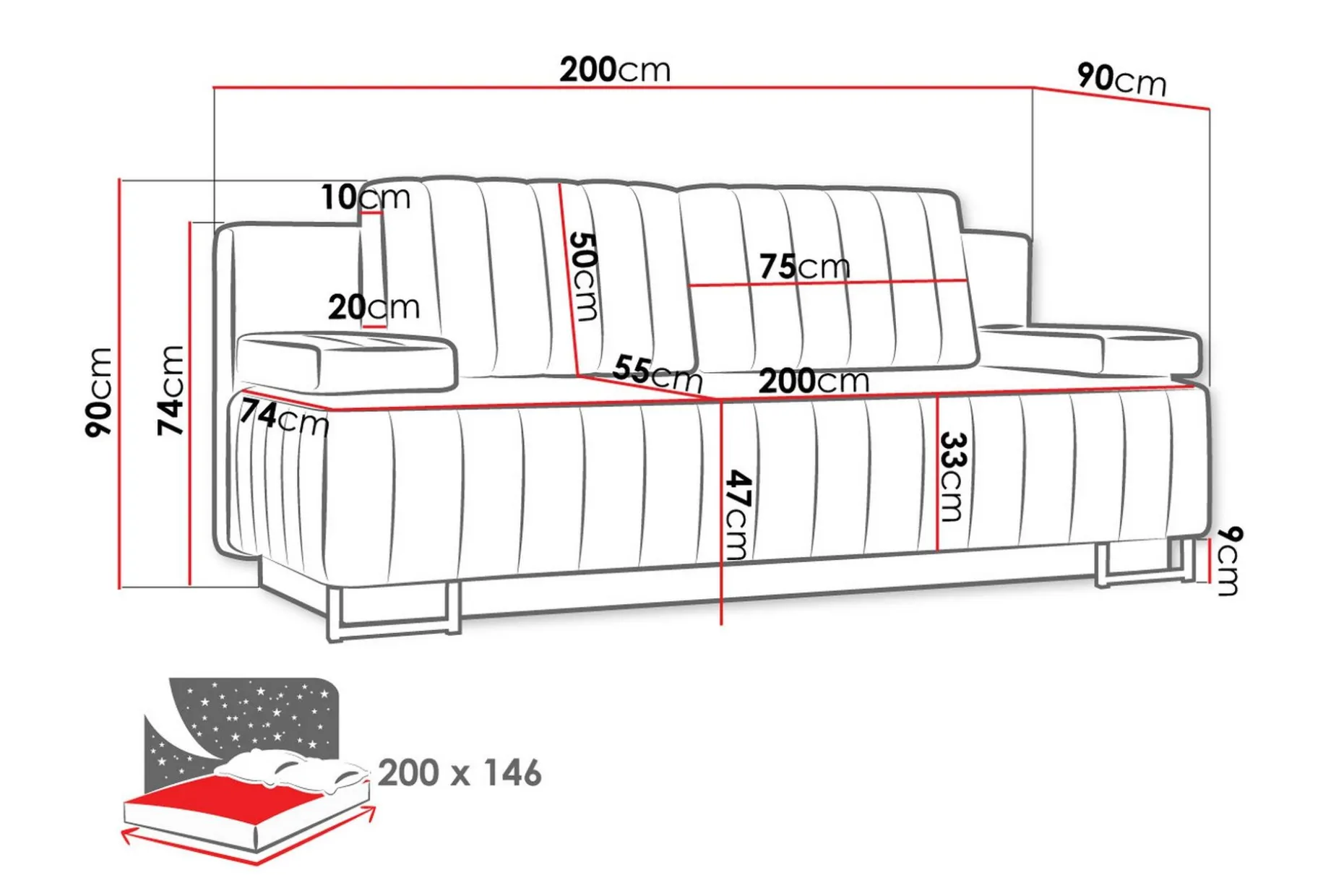 Bonsall 3-seter Sovesofa