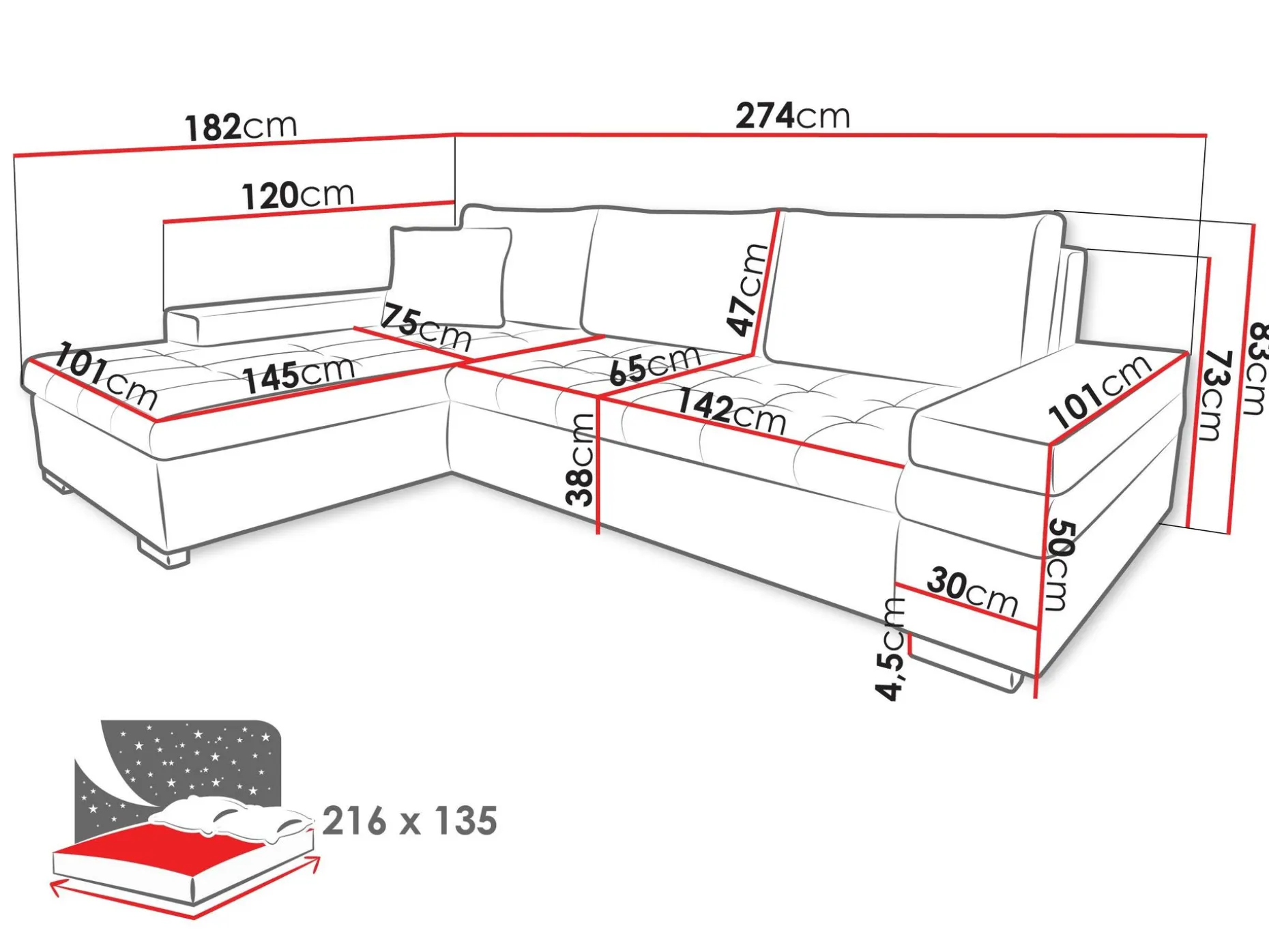 Bunty 3-seters Sofa med Divan Venstre