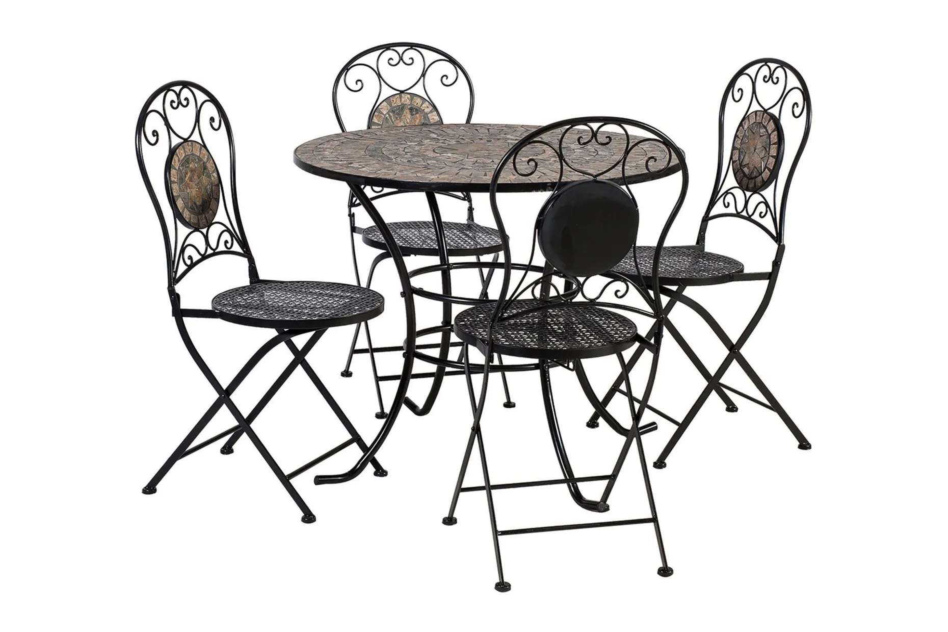 Cafesett MOSAIC bord og 4 stoler metall/svart