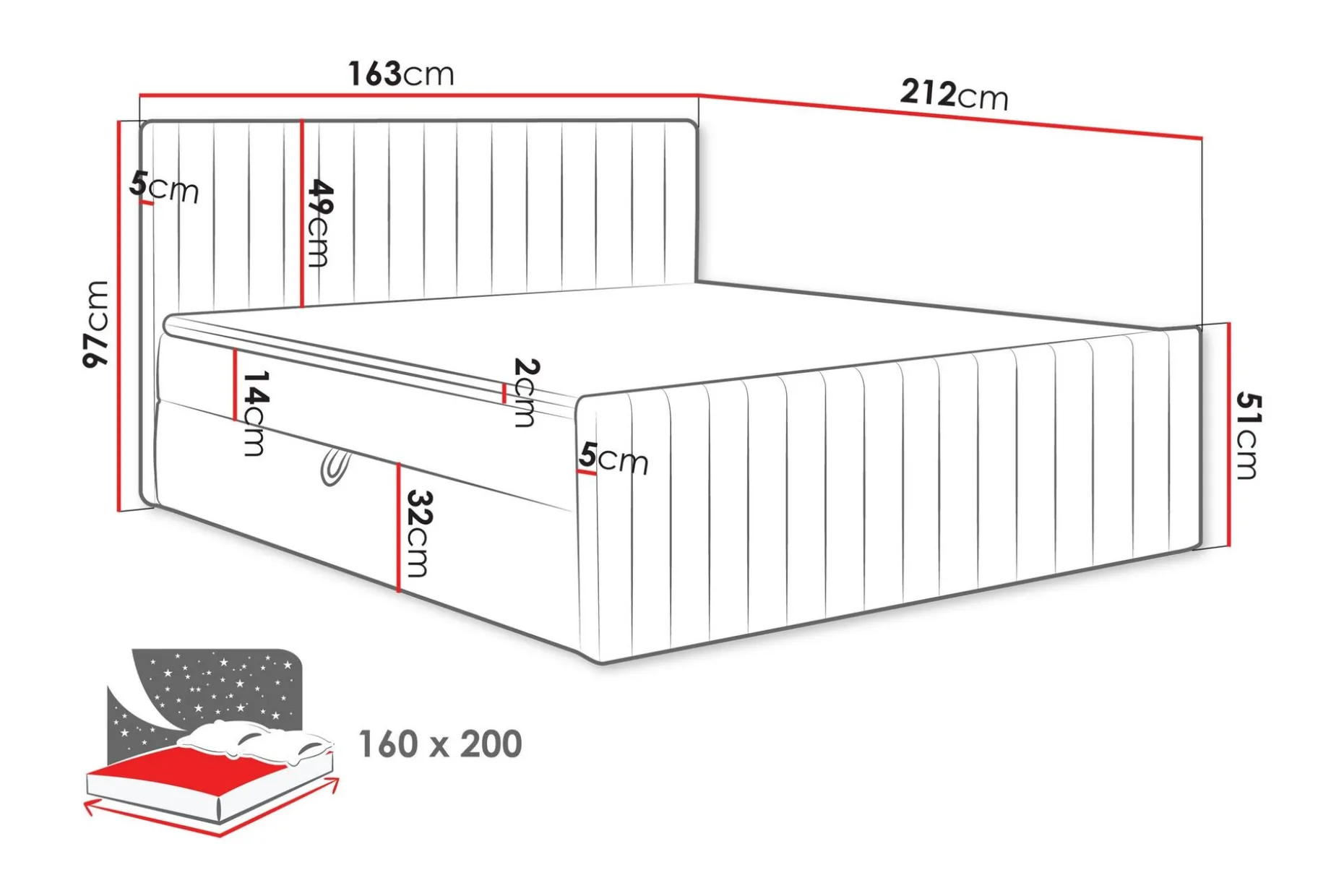Calrosor Sengepakke Kontinentalseng med Oppbevaring 160x200 cm