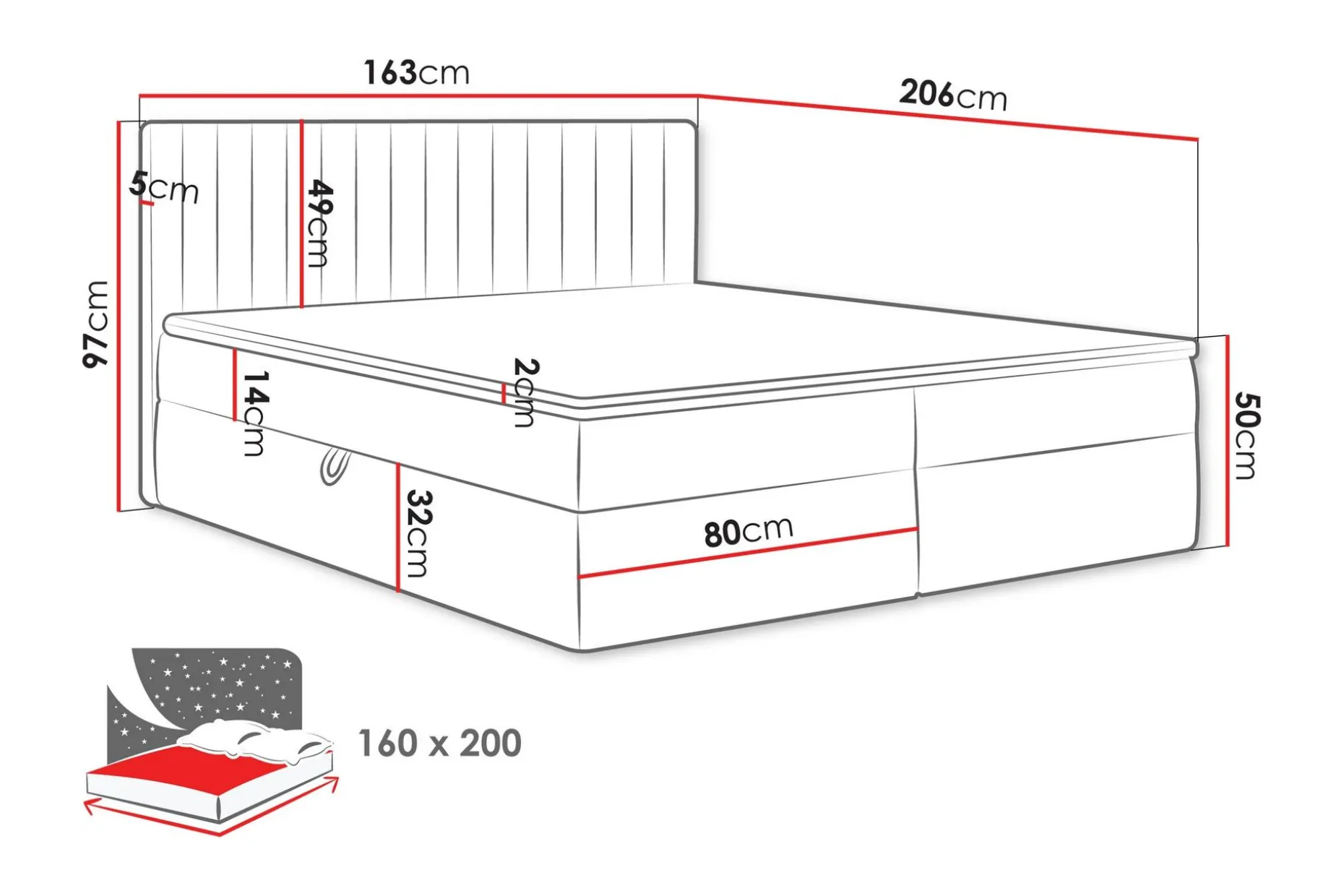 Calrosor Sengepakke Kontinentalseng med Oppbevaring 160x200 cm