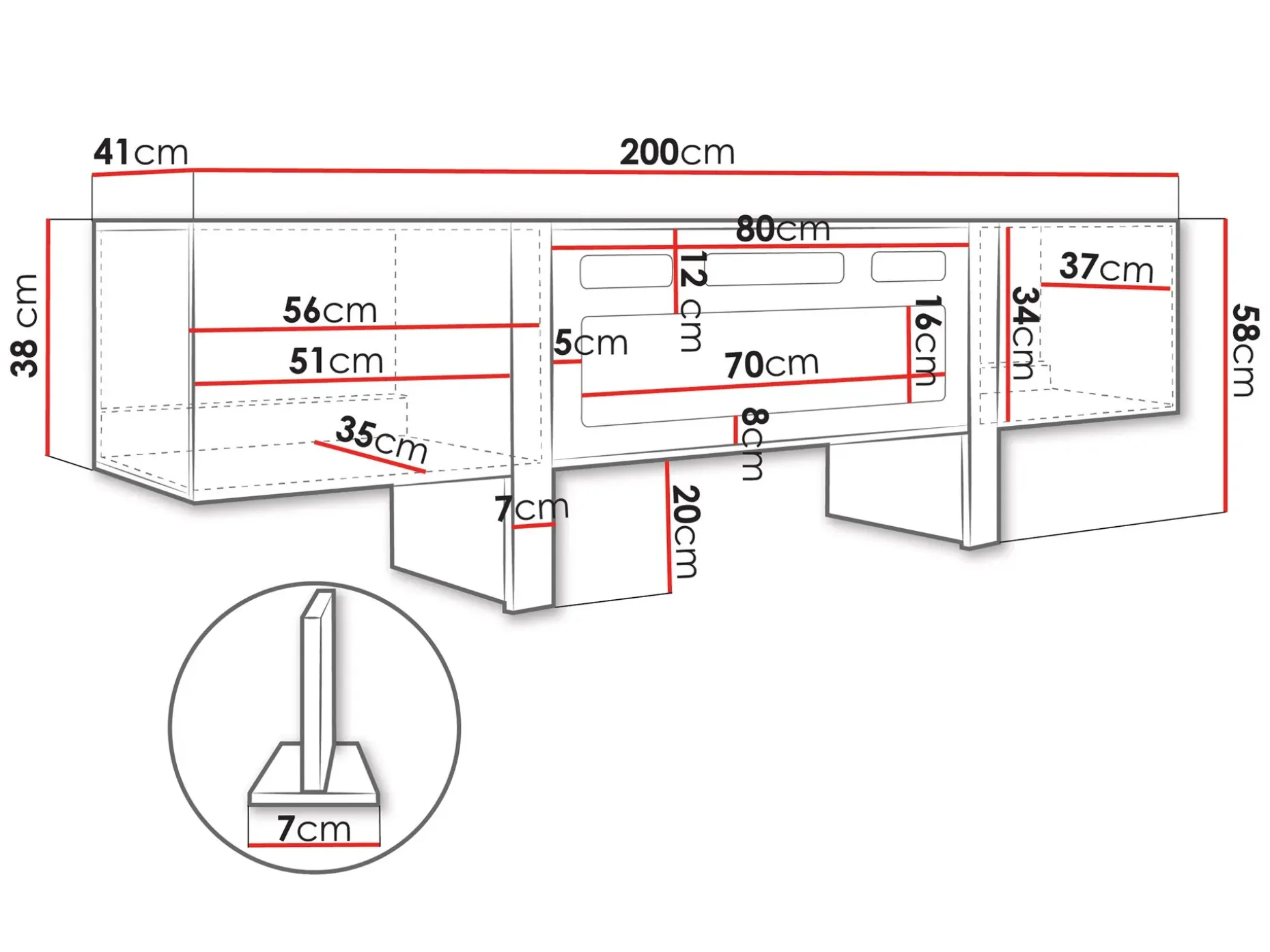 Calvenn TV-benk med Peis 200 cm