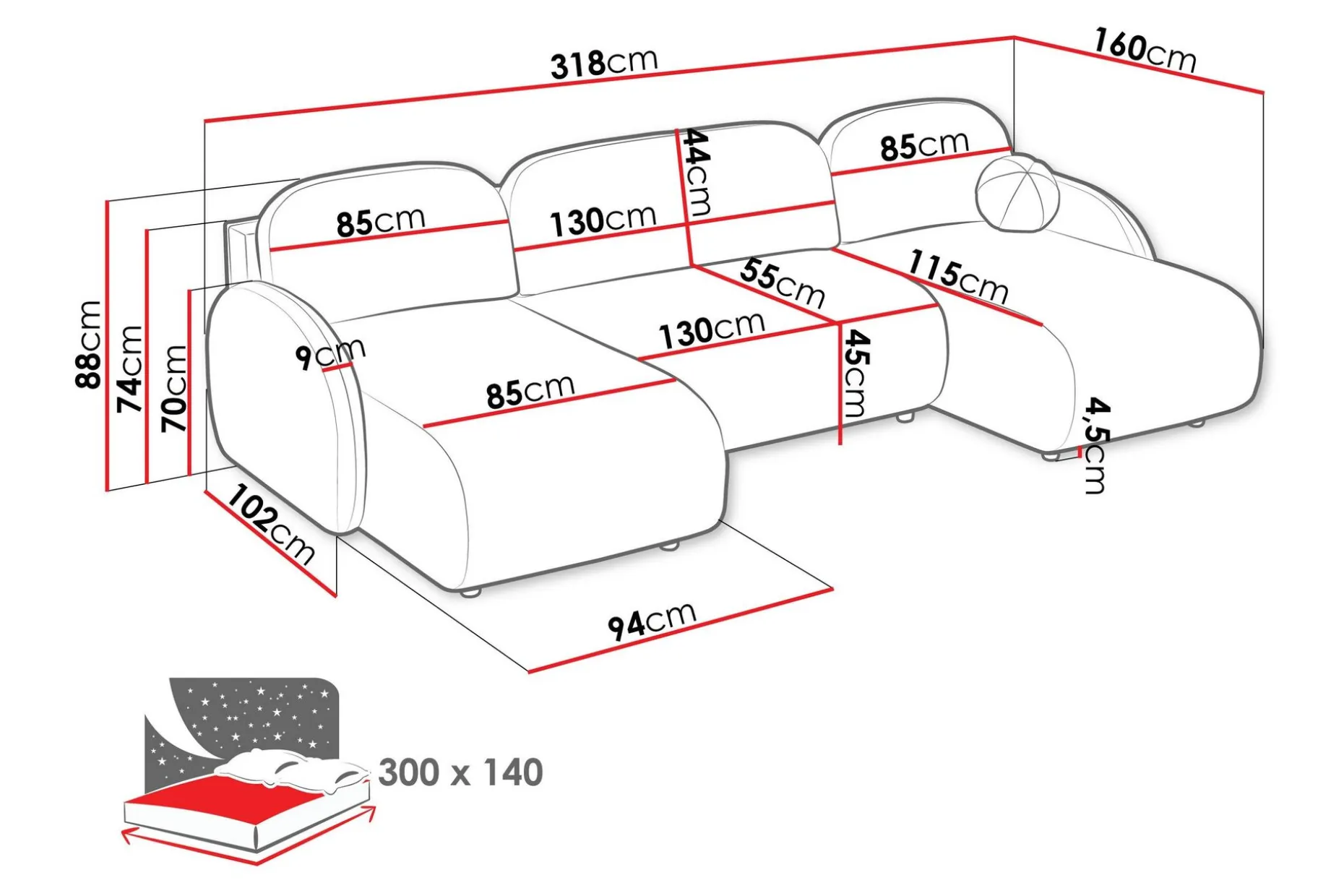 Carve Sovesofa Dobbel Divan 3-Seter