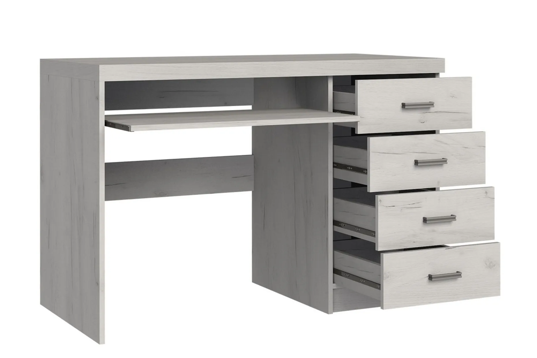 Castillia Skrivebord 120 cm med Oppbevaring 4 Skuffer + Hyll