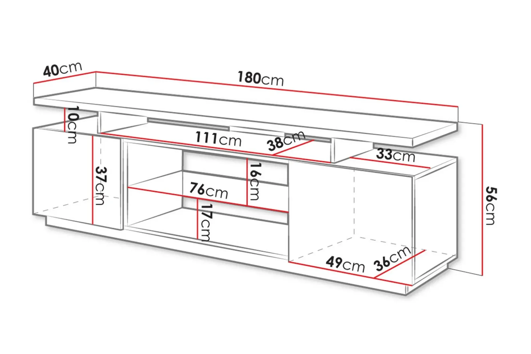 Ceasar TV-benk 180 cm med LED