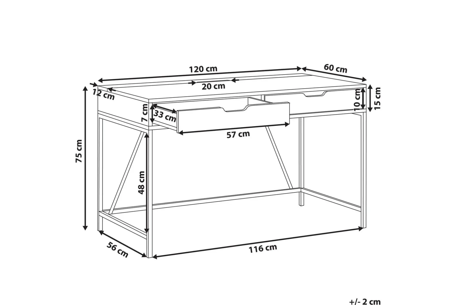 Cebolleros Skrivebord 120 cm med Oppbevaring 2 Skuffer