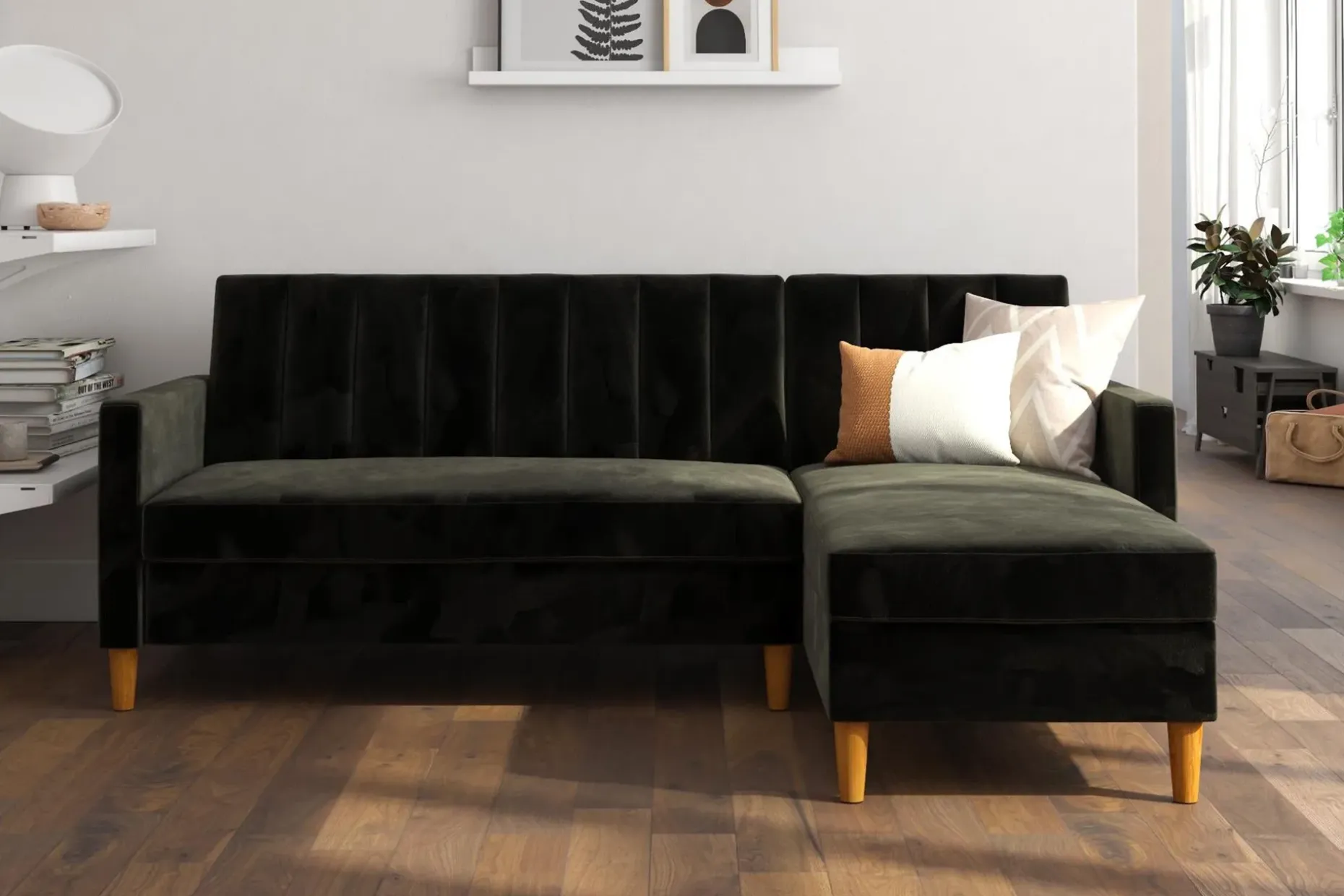 Celine 3-sits Divansovesofa Fløyel/Svart