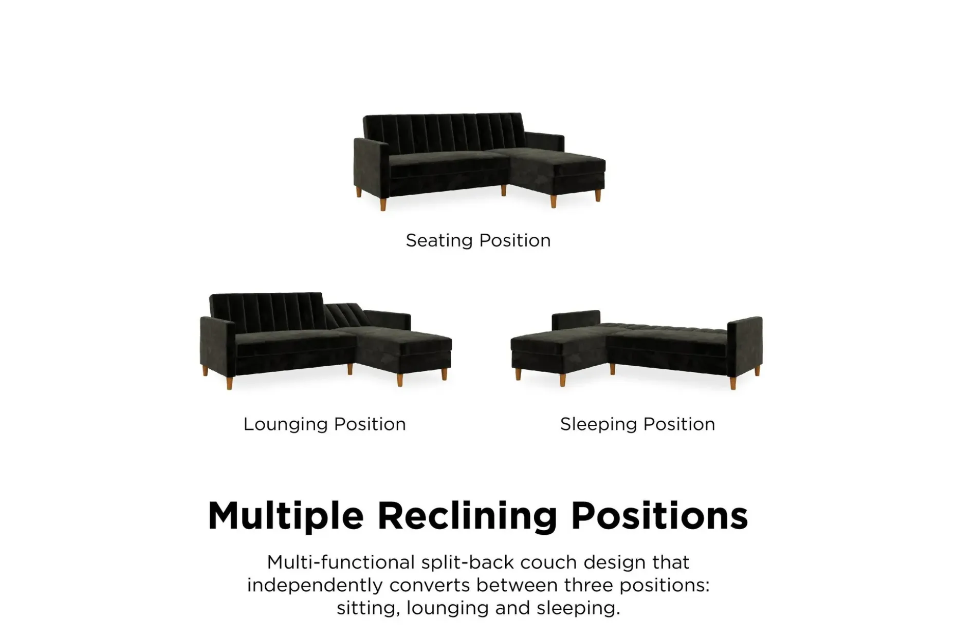Celine 3-sits Divansovesofa Fløyel/Svart