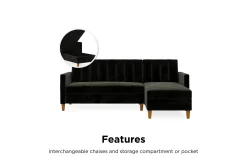 Celine 3-sits Divansovesofa Fløyel/Svart