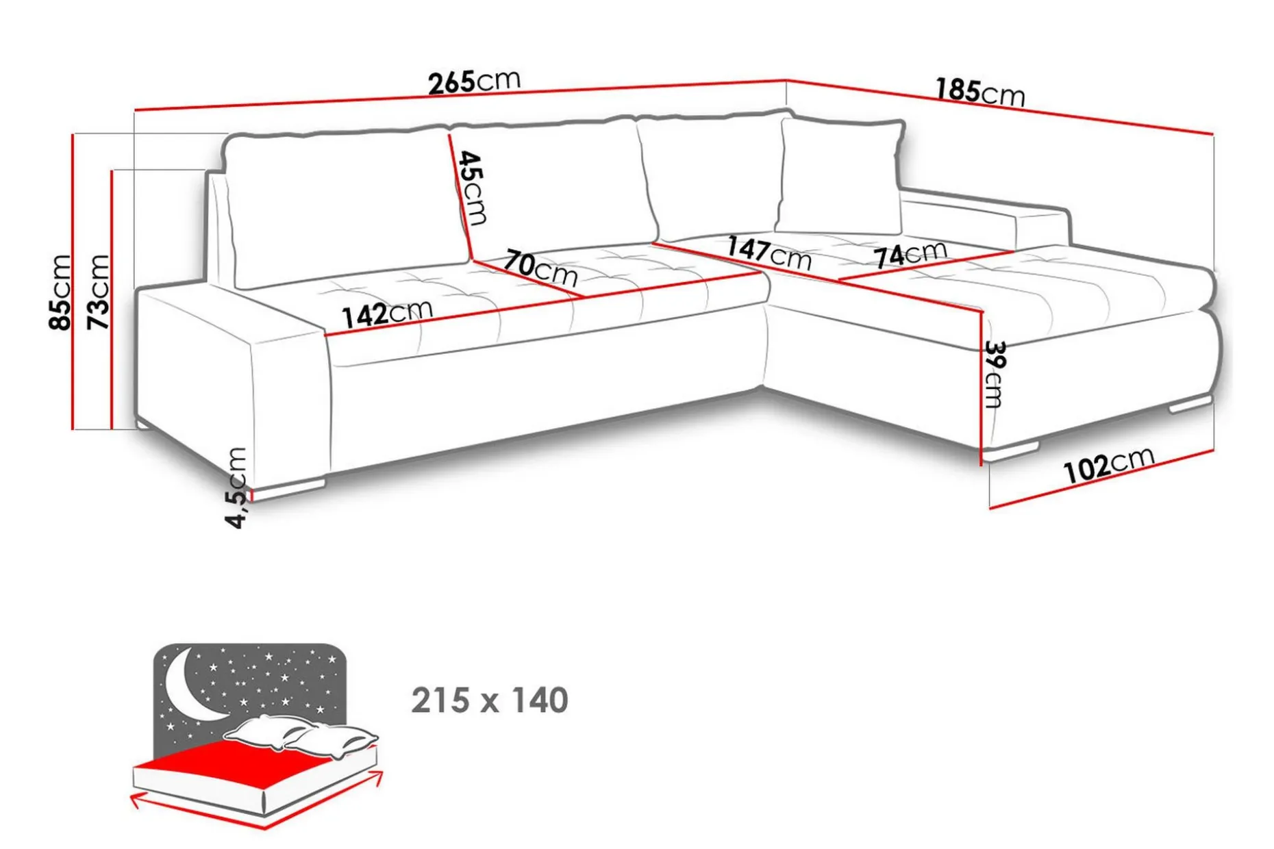 Cerys Sofa med Divan 3-seter