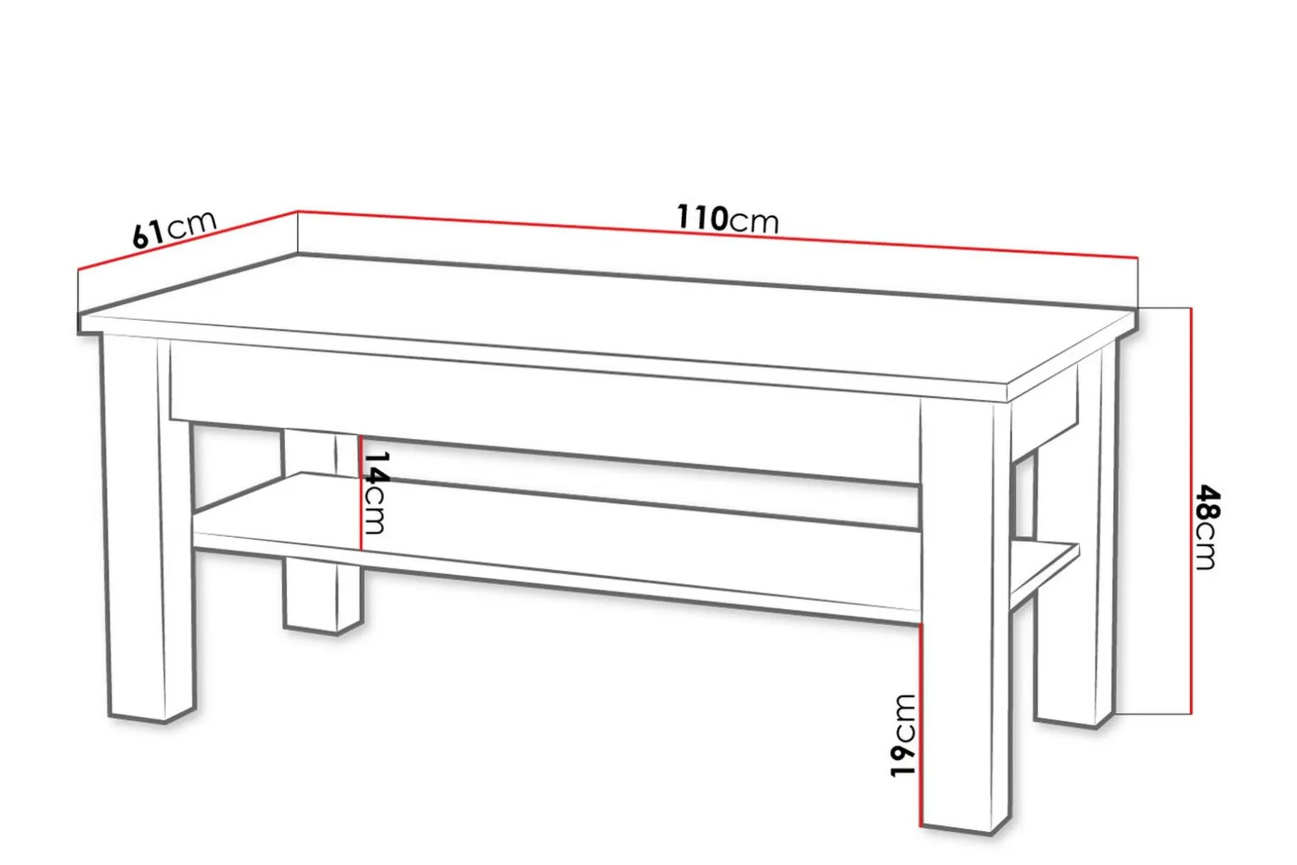 Cezara Soffbord 110 cm med Förvaring Hylla Ek