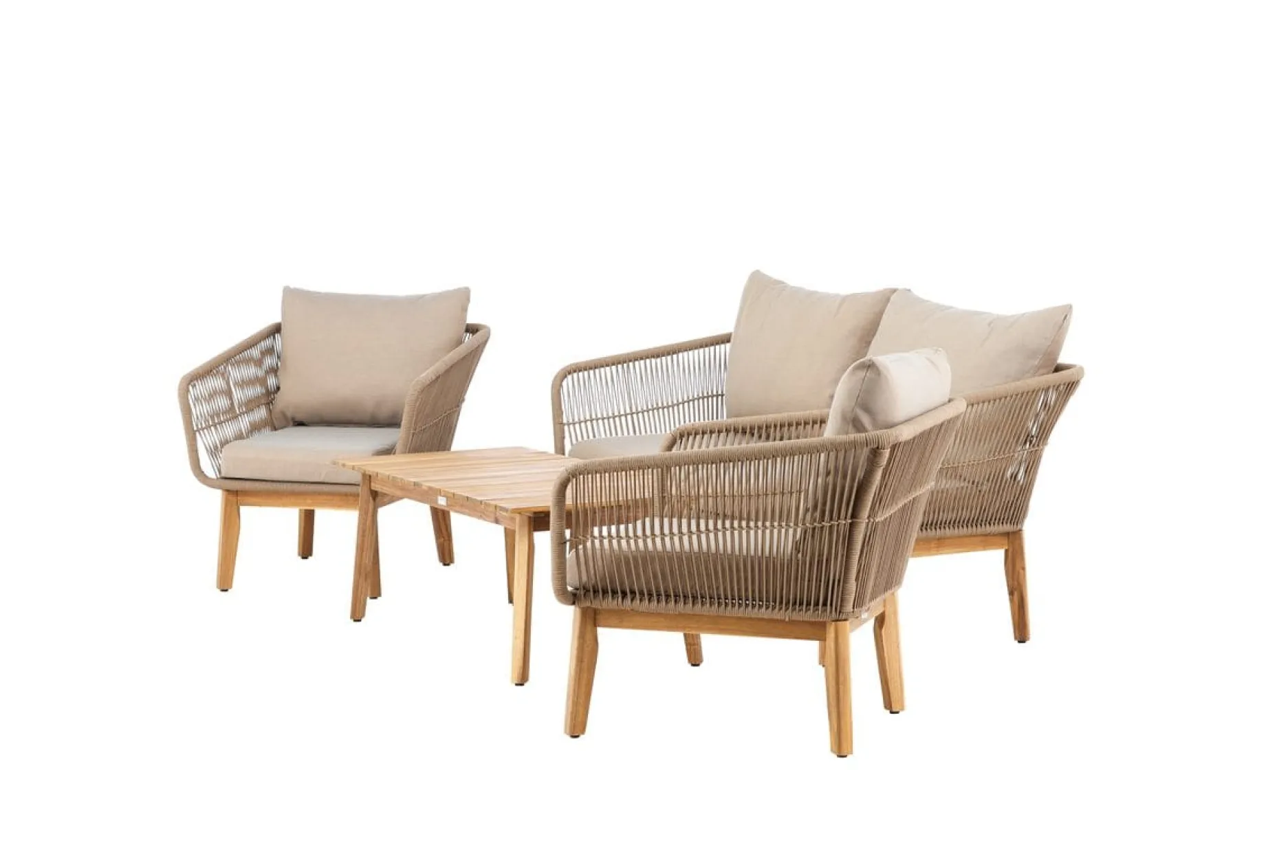 Chania sofagruppe 2-seters sofa + 2 lenestoler med bord utendørs