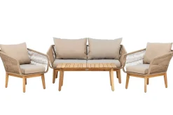 Chania sofagruppe 2-seters sofa + 2 lenestoler med bord utendørs