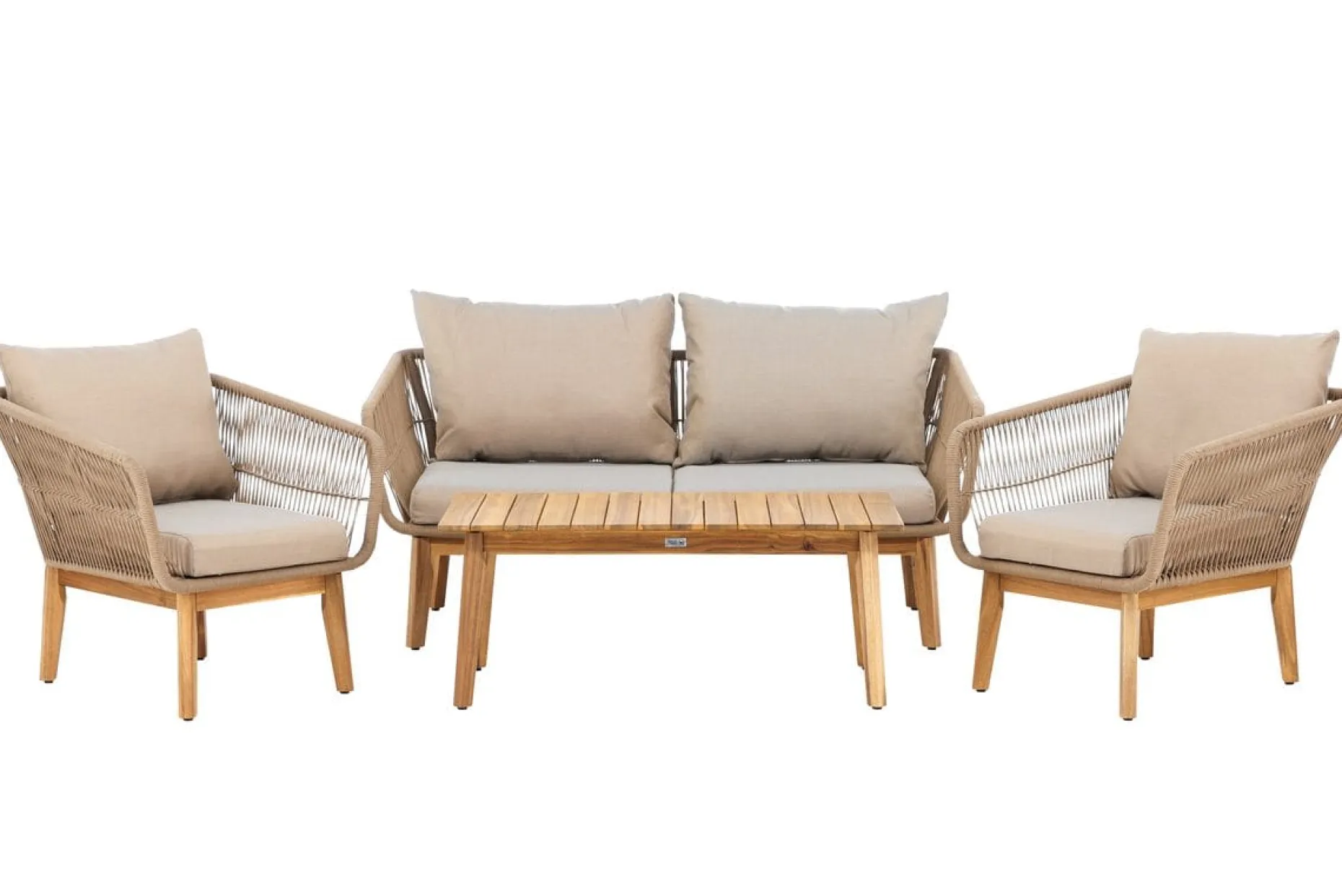 Chania sofagruppe 2-seters sofa + 2 lenestoler med bord utendørs