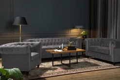 Chesterfield Luksus Sofagruppe 3+2+1 i Fløyel