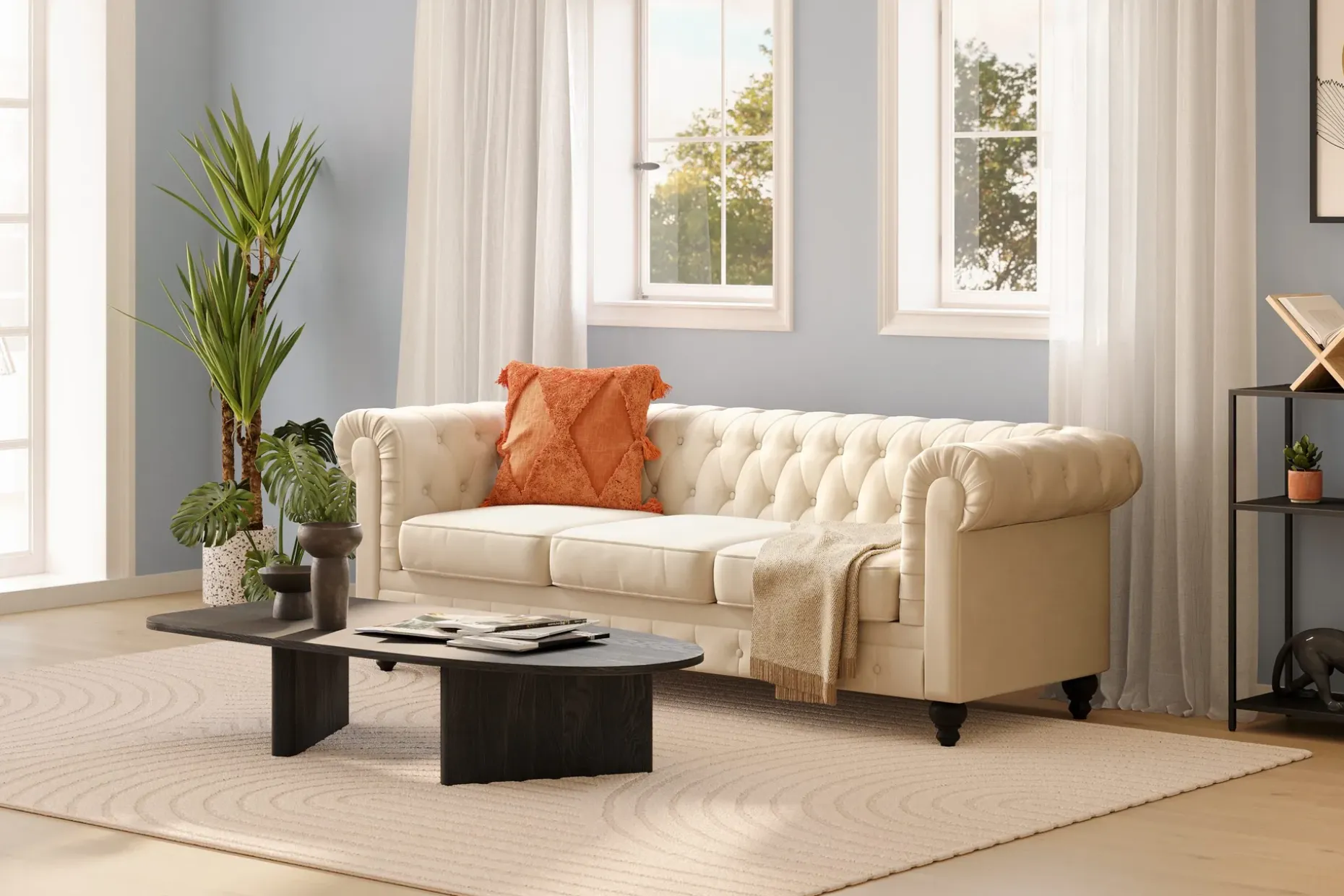 Chesterfield Lyx 3-seter Fløyelssofa – Dyp sofa