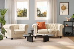Chesterfield Lyx 2-seter Fløyelssofa – Liten dyp sofa
