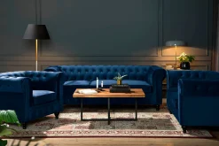 Chesterfield Lyx 2-seter Liten fløyelssofa – Dyp sofa 160 cm bred