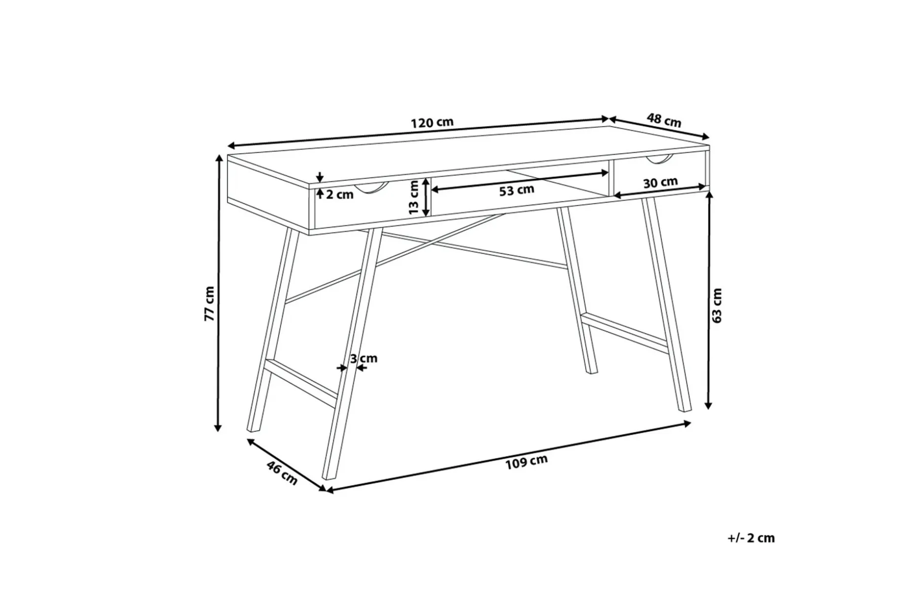 Clarita Skrivebord 120 cm med Oppbevaringshylle + 2 Skuffer