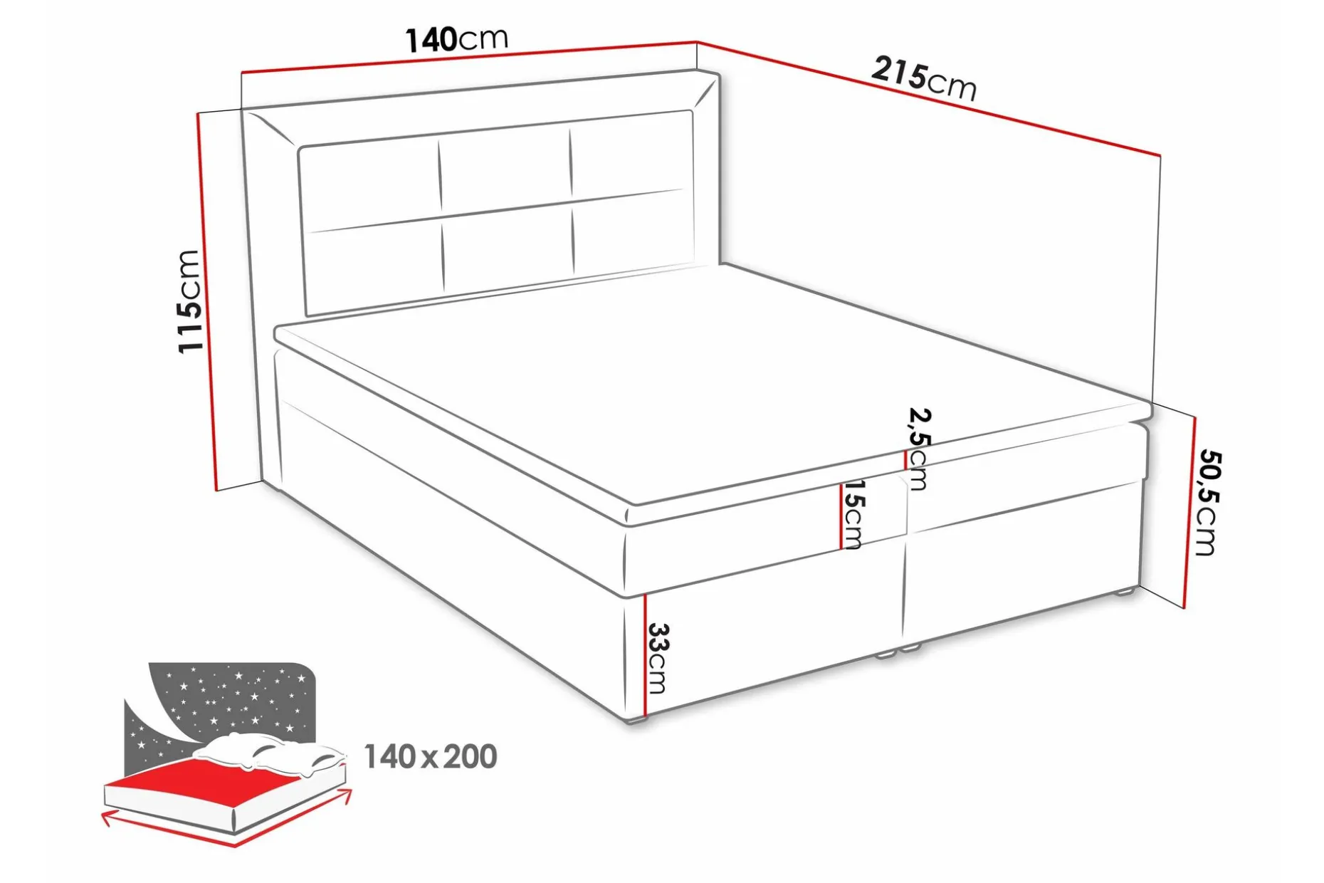 Clasic Box Kontinentalseng 140x215 cm