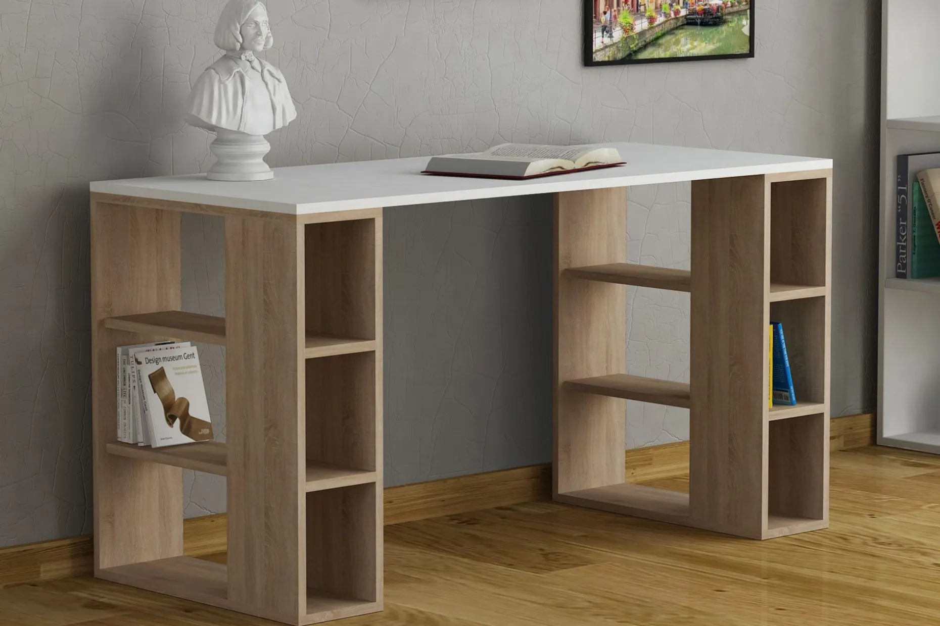 Colmaron Skrivebord 140 cm med Oppbevaringshyller