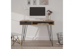 Concord Skrivebord 106 cm med Oppbevaring Skuff Grå/Natur/Sv