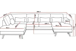 Copenhagen Compact 4-seters Venstrevendt U-formet Large Sofa med Divan og Sjeselong i Fløyel